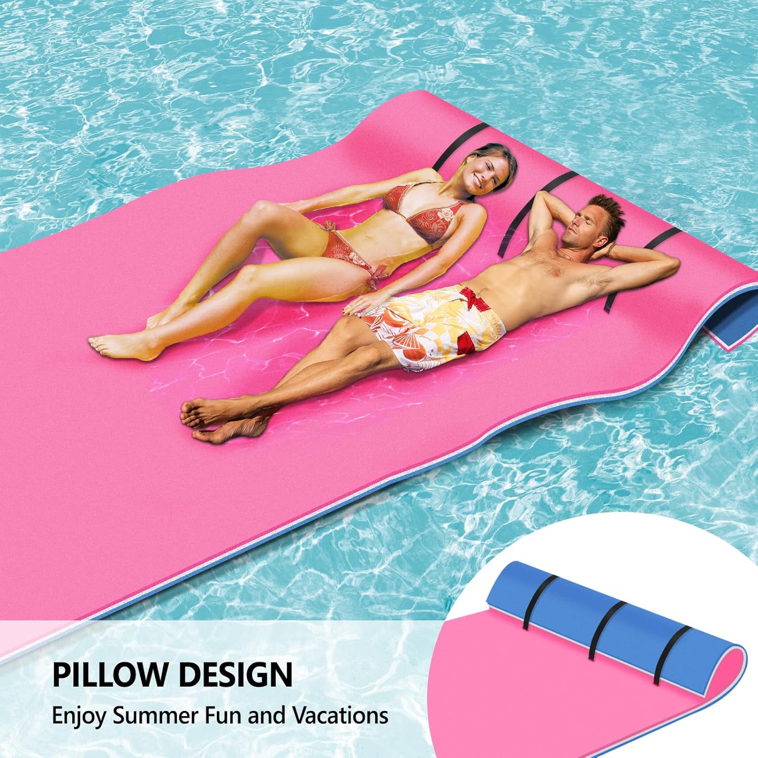 Floating Water Mat, 9/12/18 FT Lily Pad Floating Mat for The Water, 3-Layer XPE Foam Water Floating Island w/Bungee Tether & Storage Straps for Lake Pool Beach River