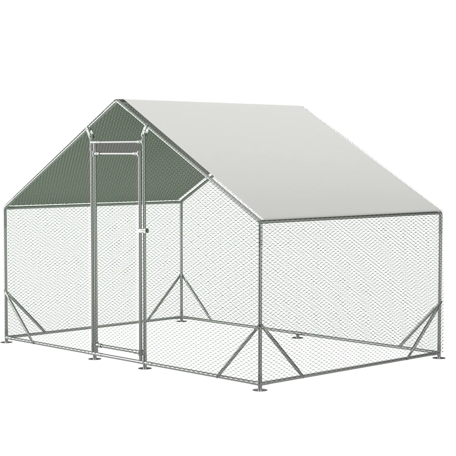 Spacious Large Galvanized Metal Chicken Coop with Waterproof and Anti-Ultraviolet Cover Walk-in Chicken Run and Hen Pen Cage for Rabbits and Ducks Outdoor Wire Poultry Cages (10?? L x 6.