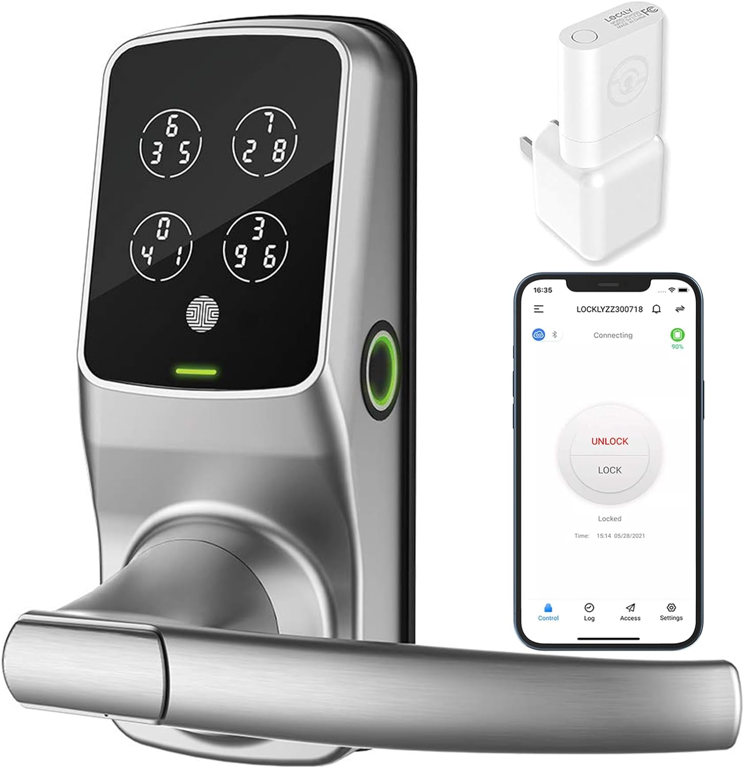 Lockly Smart Door Lock  C Keyless Entry with Biometric Fingerprint, Voice Control, Matte Black, Latch Edition, Wi-Fi & Bluetooth Enabled