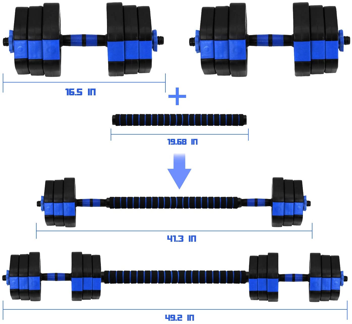 VIVITORY Adjustable Dumbbells & Barbell Set, 44/66 lbs, Non-Slip Grip, Home Gym Fitness Equipment