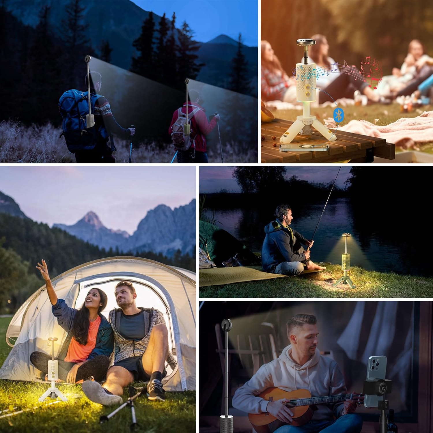 Grey & Green Bundle, Camping Light Rechargeable, Telescopic & Collapsible Outdoor Camping Lantern with Bluetooth Speaker, IPX7 Waterproof Flash Light for Hiking, Camping, Travel