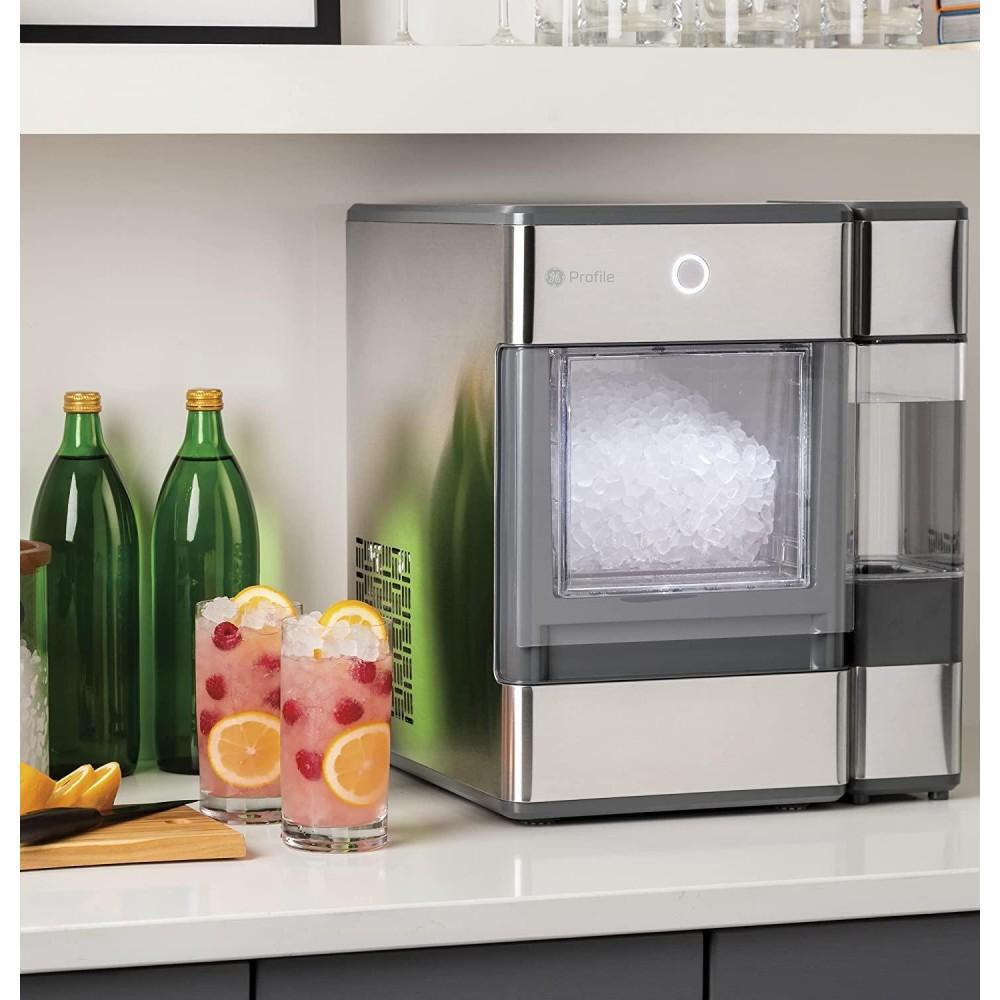 g GE Profile OPAL01GEPKT Opal | Countertop Nugget Ice Maker, Stainless Steel Wrap with Gray Accents & LED Lighting