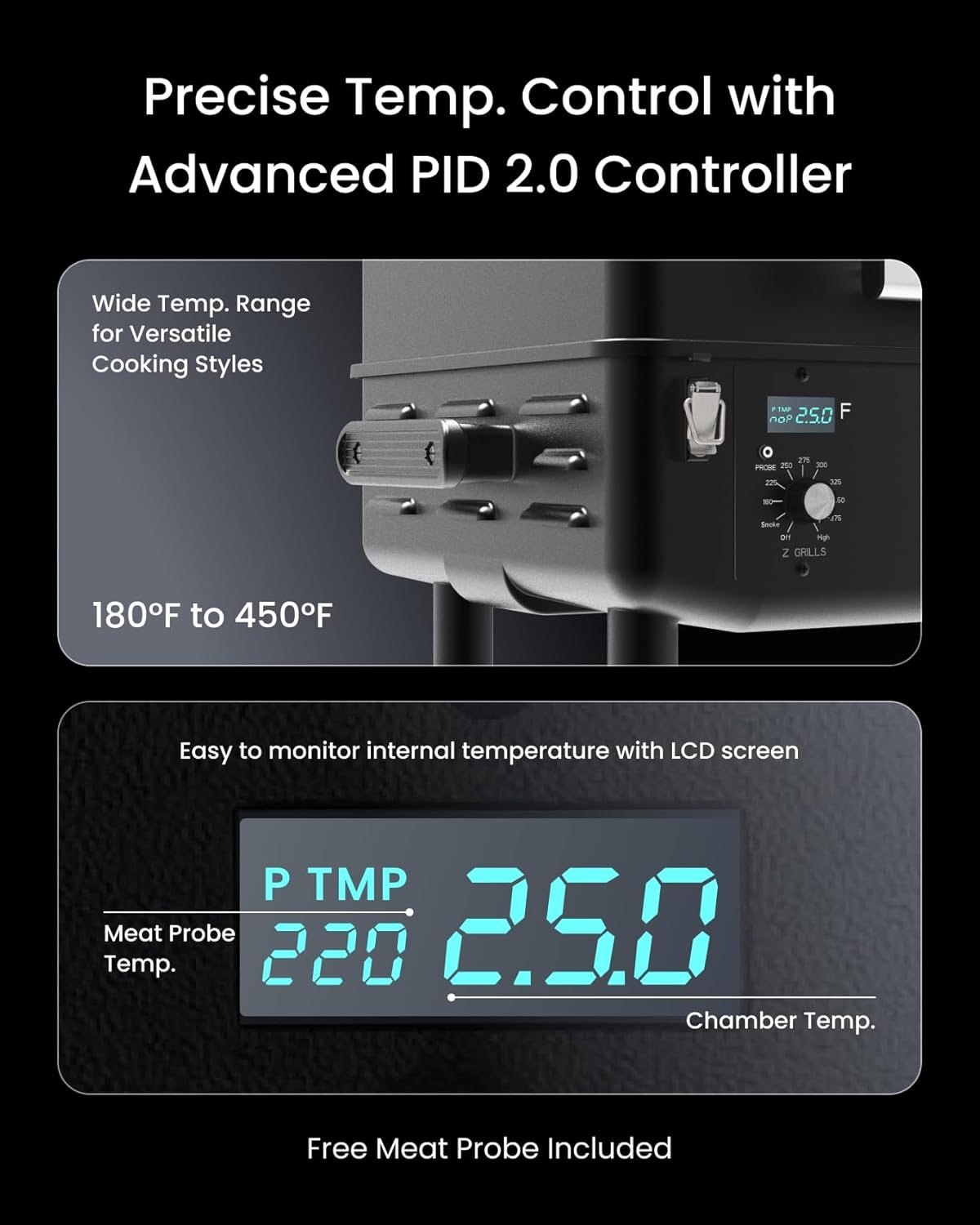 Z GRILLS Wood Pellet Grill Smoker with 552 Cooking Area & Front Shelf for Outdoor BBQ, Smoke, Bake and Roast, 550C