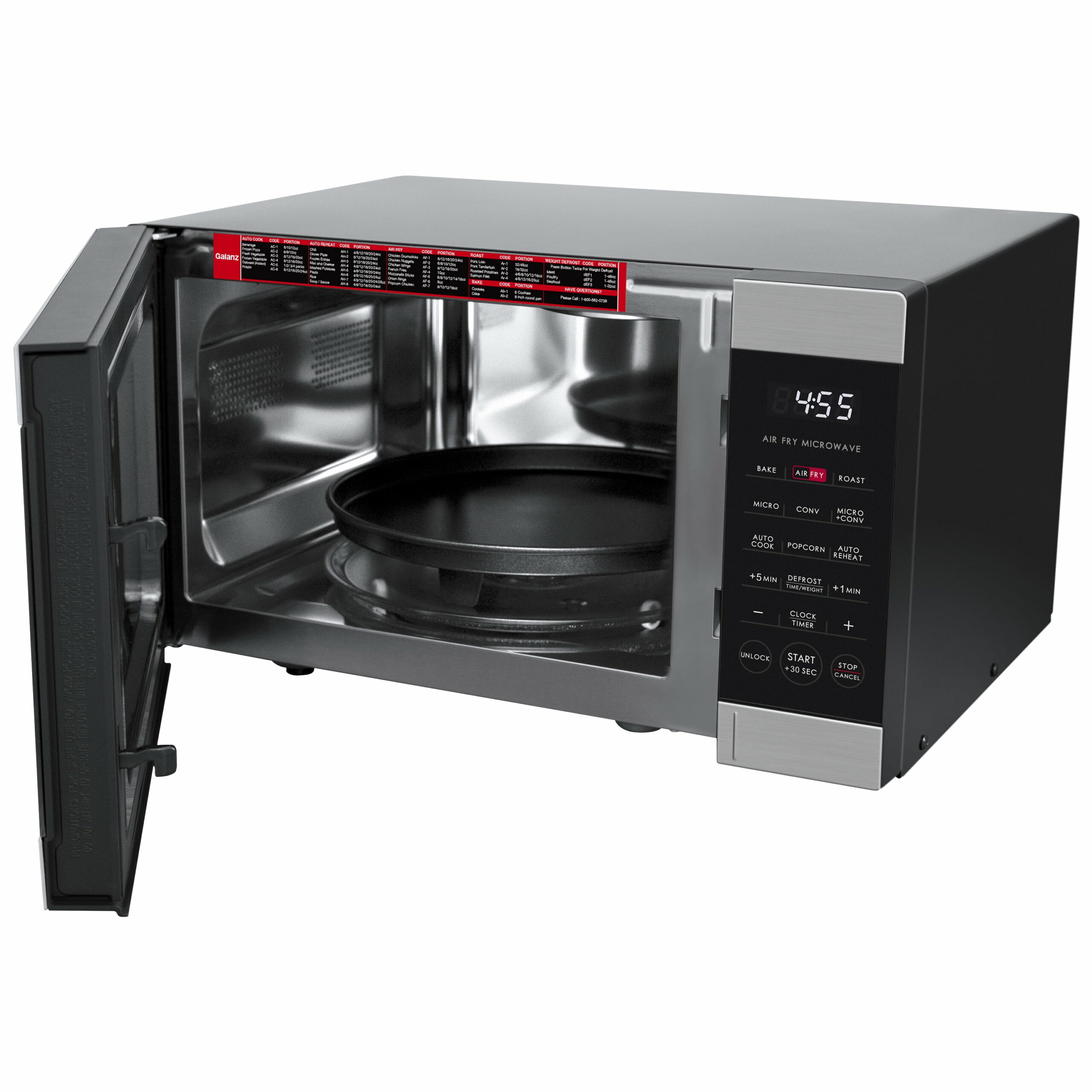 Galanz 3-in-1 Air Fry Microwave Oven, 0.9 Cu ft, 900W, Stainless Steel, Convection & Air Fry Technology