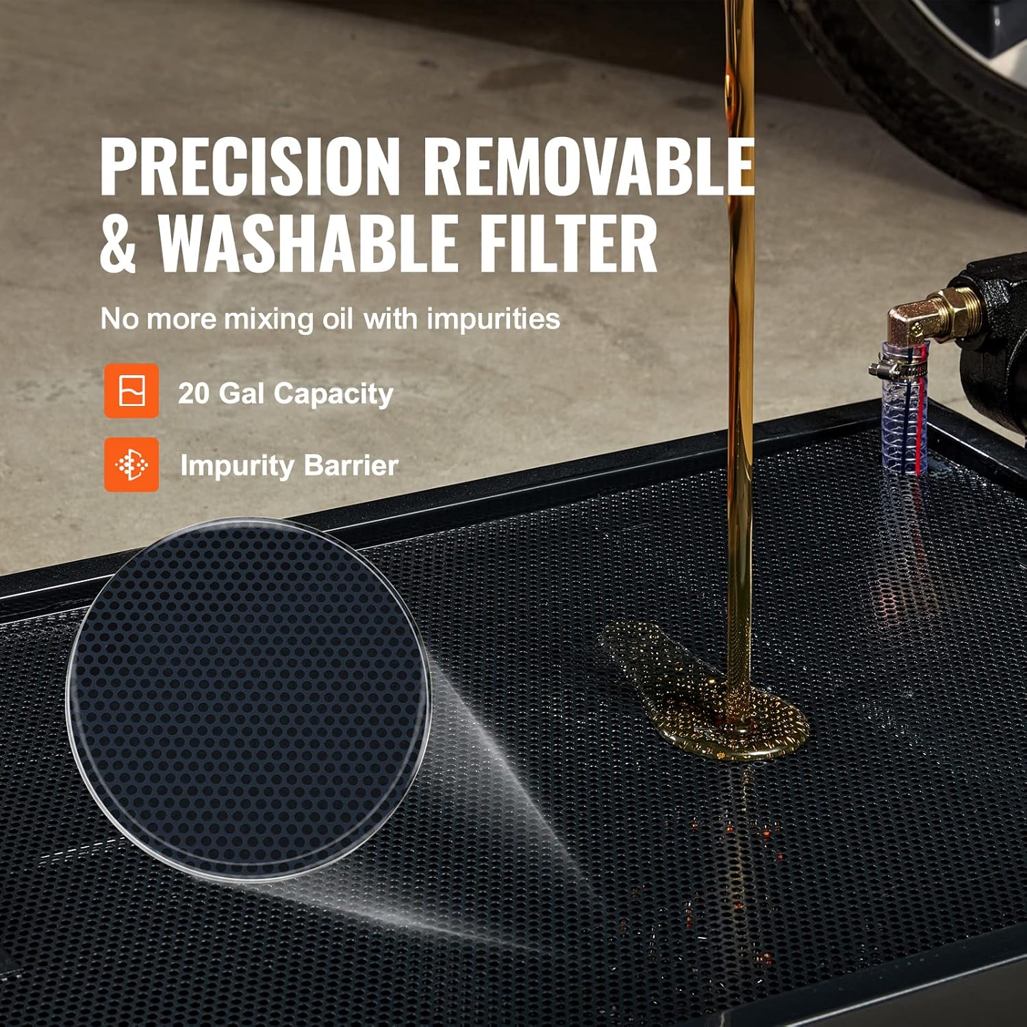 Profile Oil Drain Pan, 15 Gallon Oil Drain Pan with Pump, Oil Change Pan with 180W Electric Pump, 8.2ft Hose & Folding Handle, Rolling Oil Drain Cart for Trucks, Buses, RVs