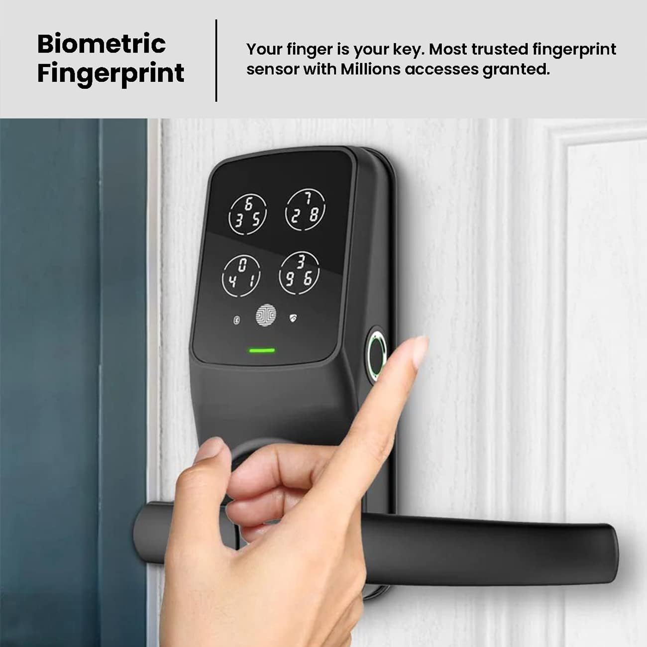 Lockly Smart Door Lock  C Keyless Entry with Biometric Fingerprint, Voice Control, Matte Black, Latch Edition, Wi-Fi & Bluetooth Enabled