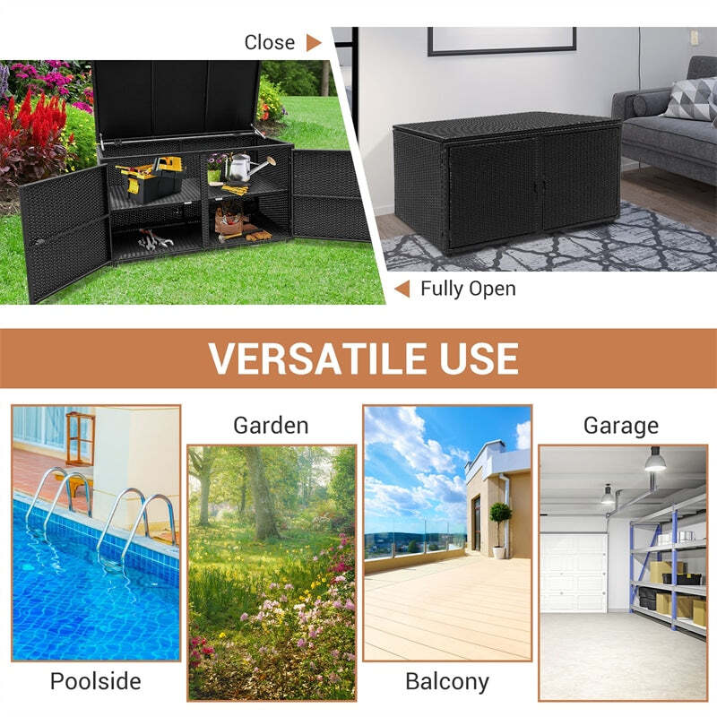 Keter 88 Gallon Rattan Outdoor Deck Storage Box  C Weatherproof Patio Container