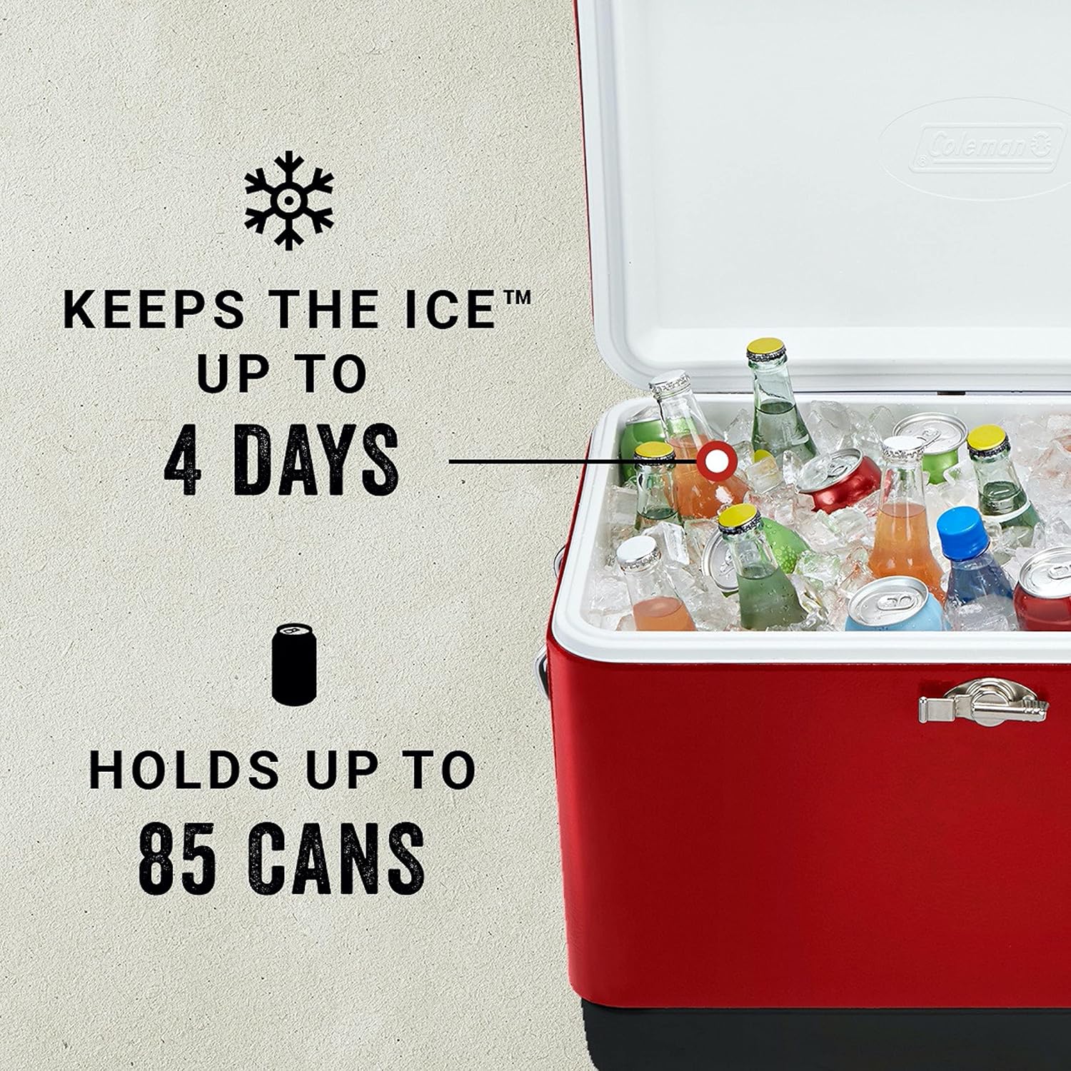 Cooler | Steel-Belted Cooler Keeps Ice Up to 4 Days | 54-Quart Cooler for Camping, BBQs, Tailgating & Outdoor Activities
