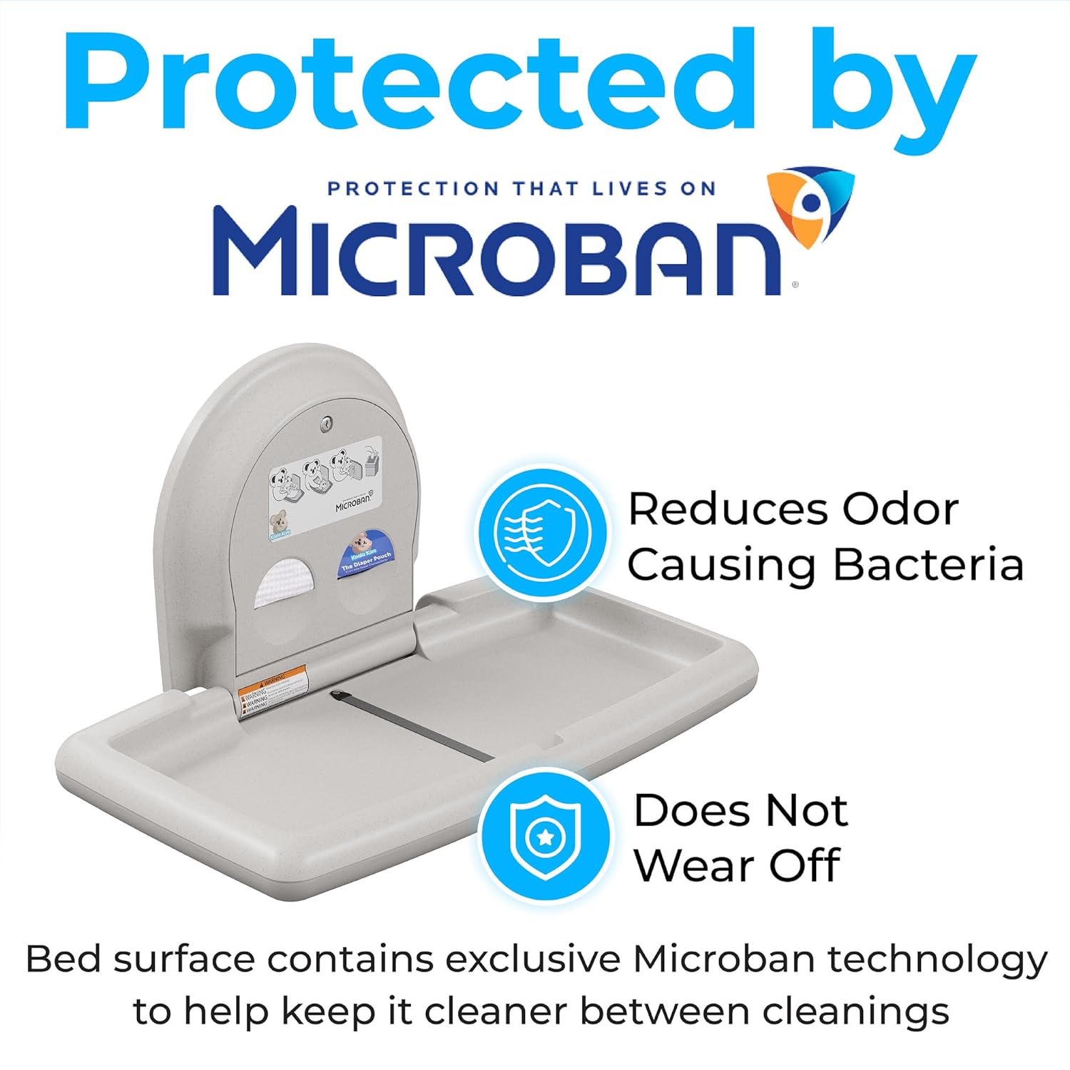 Koala Kare Horizontal Baby Changing Station, Cream, Extra-Wide Surface, Safety Belts, Microban Protection