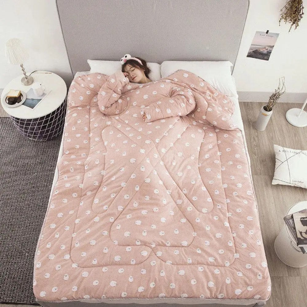 PoufitTM Cozy Quilt with Sleeves, Warm Microfiber Blanket, Back Zipper, Hypoallergenic, 1.2  1.6m, Polyester/Cotton