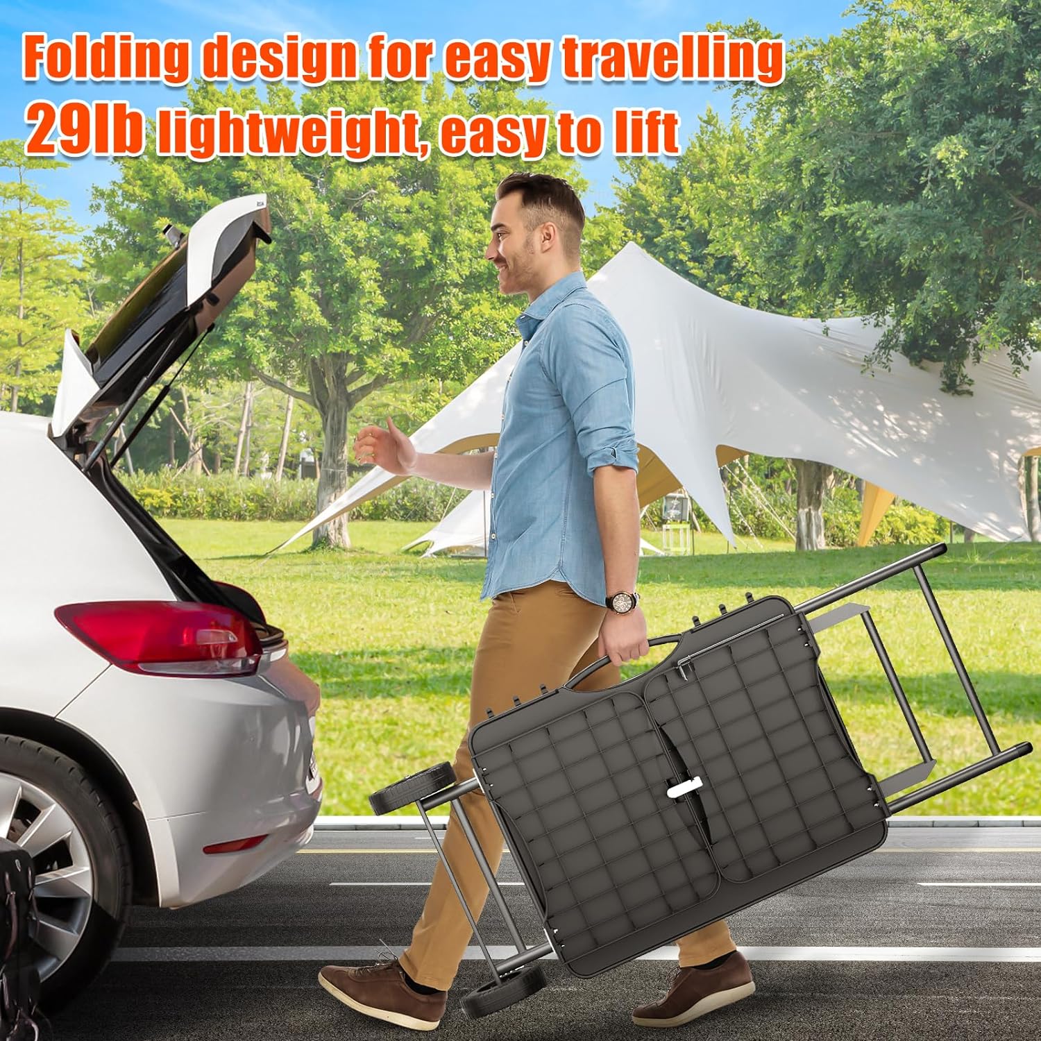 Portable Grill Cart for Outdoor Grills - Large Space Collapsible Stand with Side Shelf