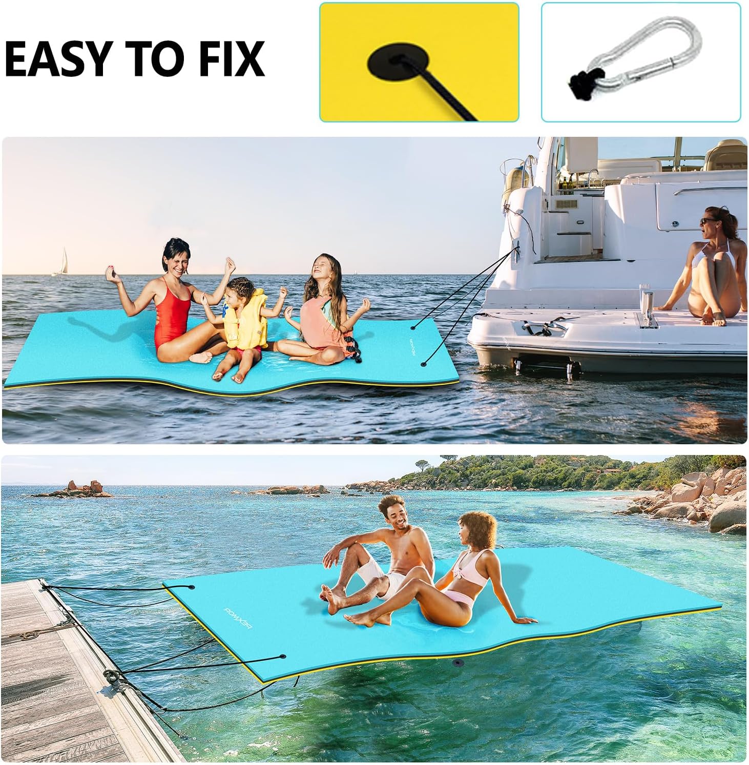 Floating Water Mat, 9/12/18 FT Lily Pad Floating Mat for The Water, 3-Layer XPE Foam Water Floating Island w/Bungee Tether & Storage Straps for Lake Pool Beach River