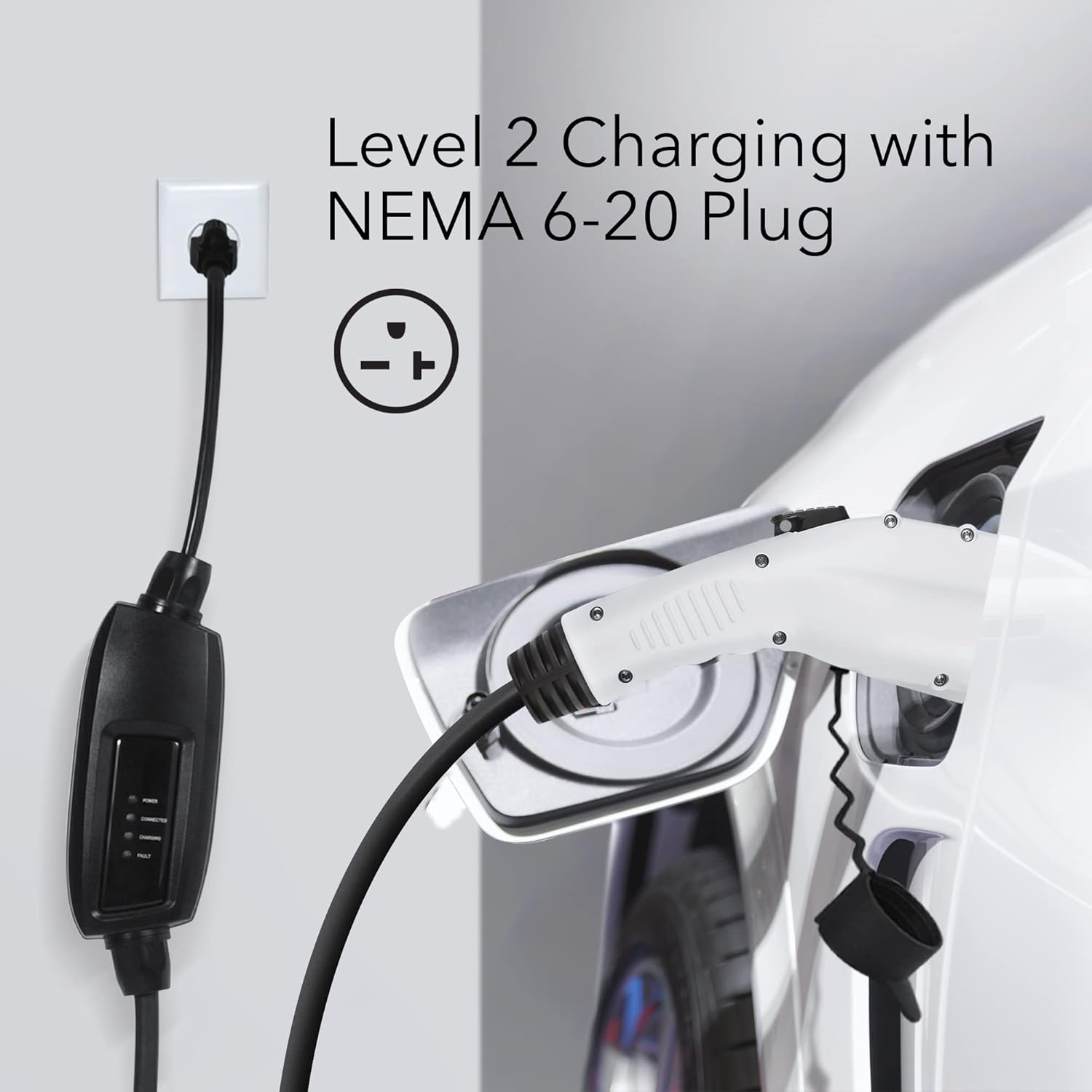 Lectron 16A Level 1 EV Charger, 110V, 21ft Cord, NEMA 5-15 Plug, J1772 Compatible, Fast Charging, Wall Mount