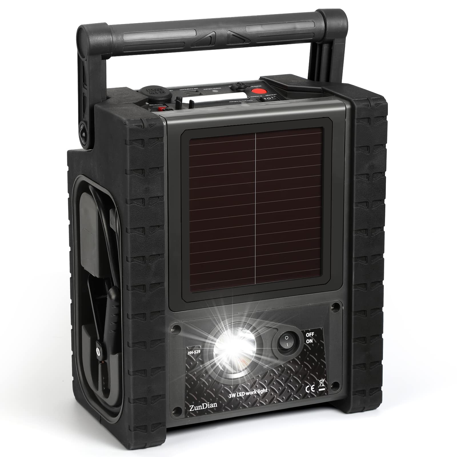 ZunDian ZD-529 Solar Portable Power Station 2000 Amps Jump Starter, 260 PSI Air Compressor, 12V Car Battery Charger with 400W Inverter Dual AC/DC/USB Output, Emergency Backup Power with Flashlights