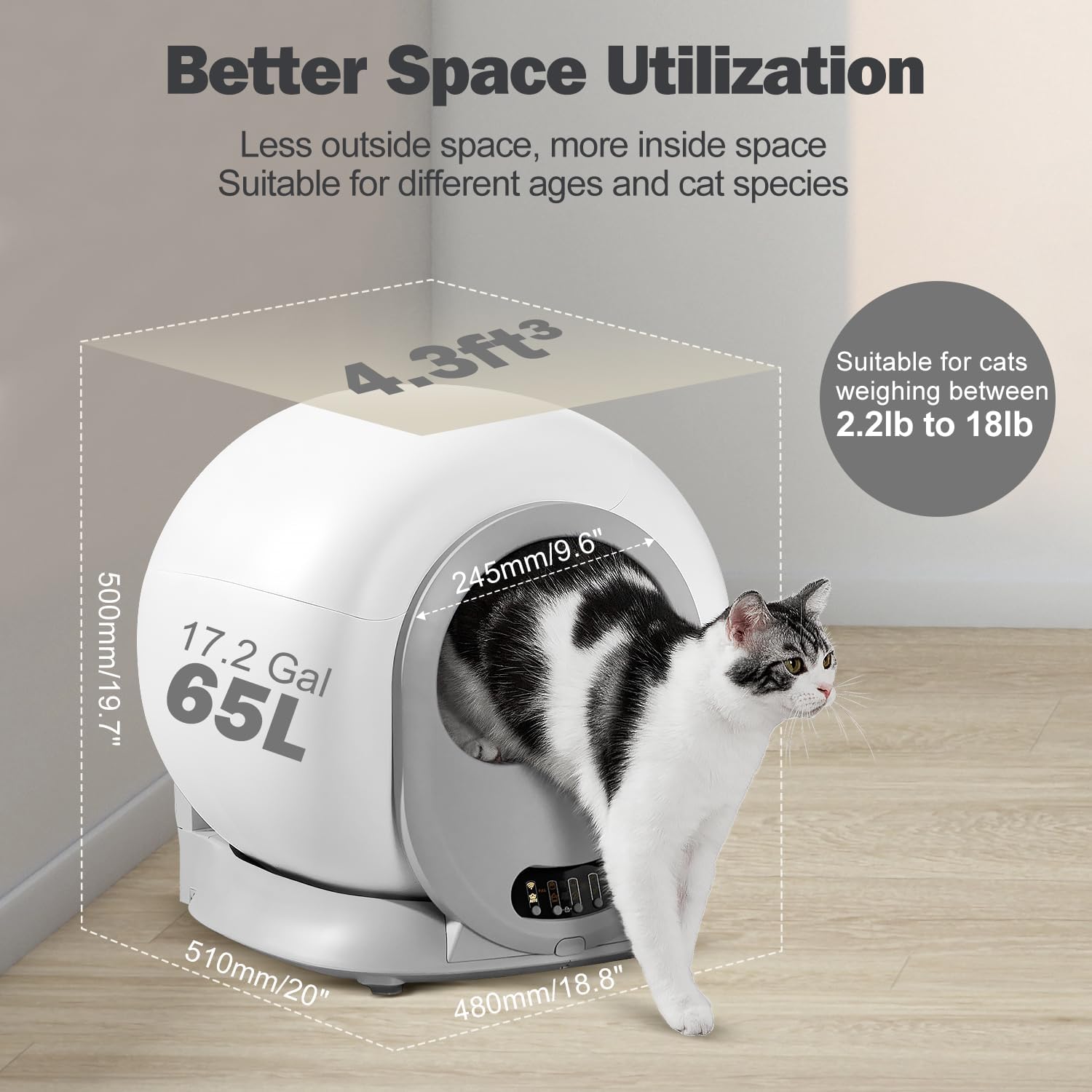 Self Cleaning Cat Litter Box, Scoop Free Automatic Cat Litter Box Extra Large Litter Box for Multiple Cats, Odor Removal Anti Pinch Kitty Litter Box, APP Control