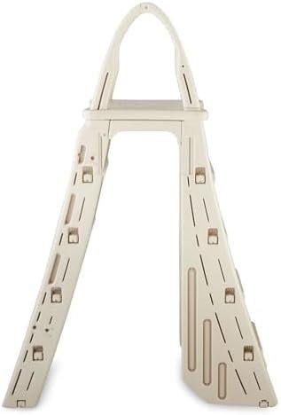 Confer Plastics 7200 Roll Guard 48��� to 56��� Adjustable A Frame Safety Ladder for Above Ground Outdoor Patio Swimming Pool Platform Ladder with Step Barrier, Warm Grey...