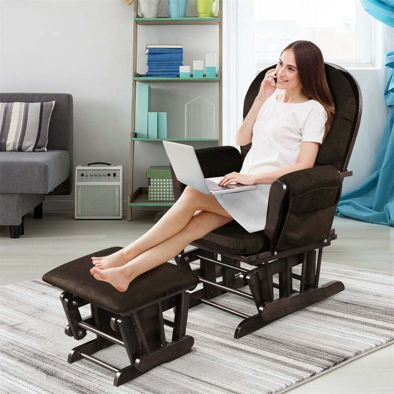 ComfortMax Wooden Glider Rocking Chair with Ottoman & Storage Pocket for Nursery, Supports 396 lbs, Beige