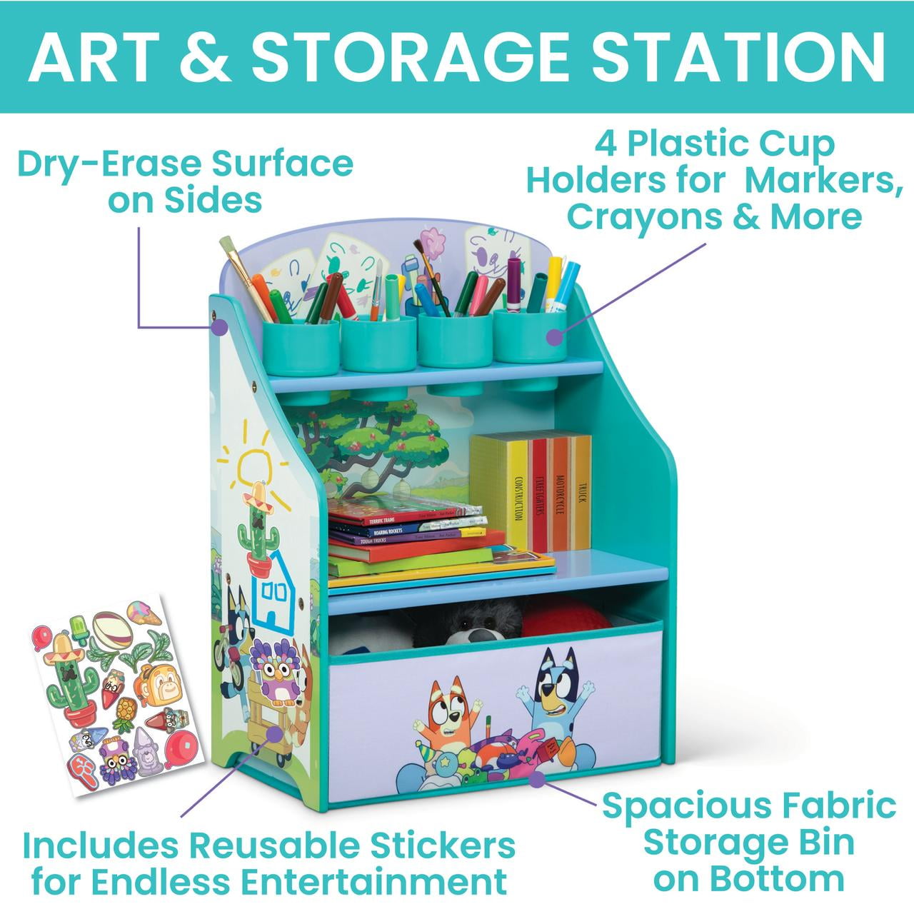 Delta Children Bluey 3-Piece Toddler Room-in-a-Box: Desk, Art & Storage Station, Toy Box