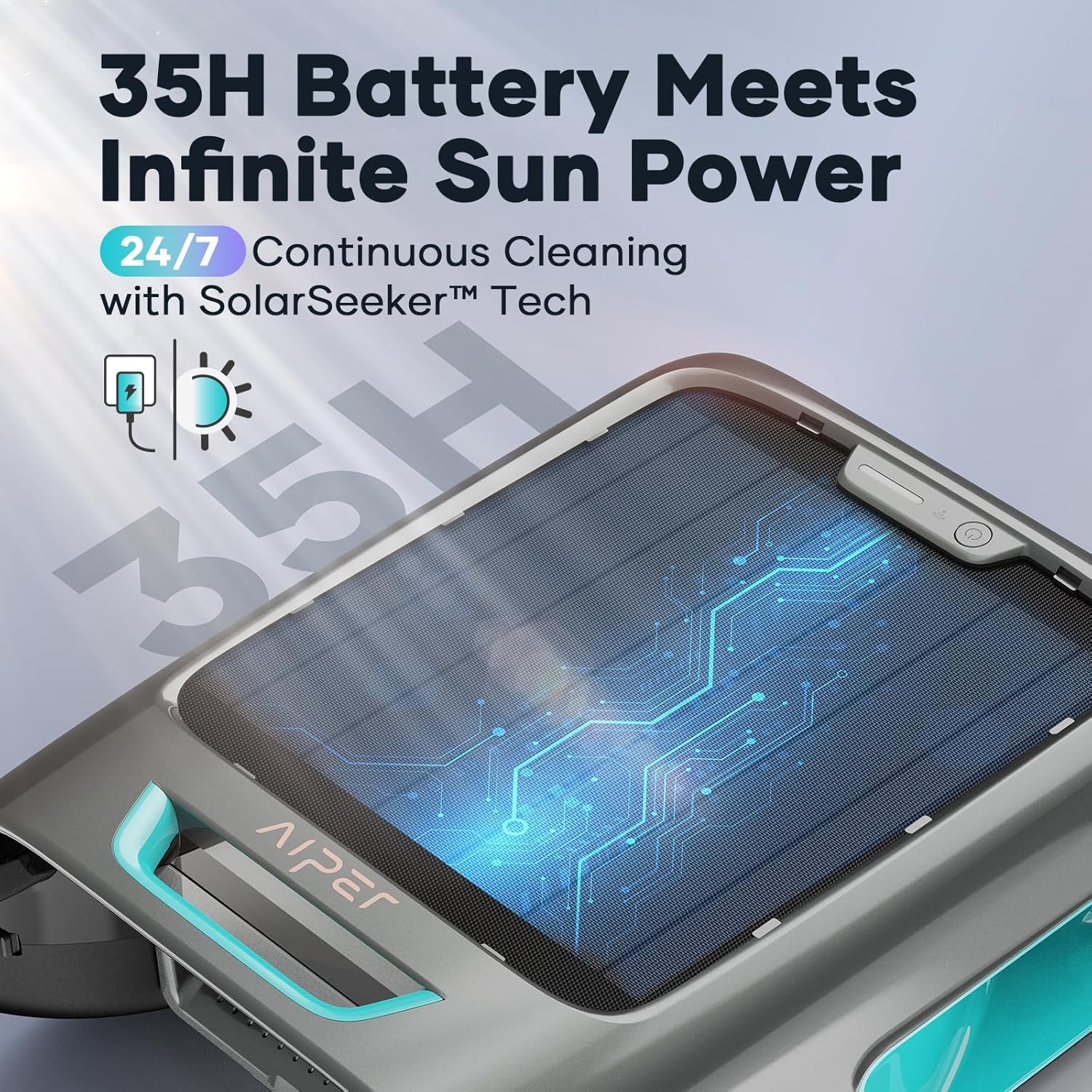 AIPER Surfer S2 Solar Pool Skimmer with APP Support, 24/7 Cleaning, Dual Charging Modes, Smart Obstacle Avoidance, Ideal for All Swimming Pool Types