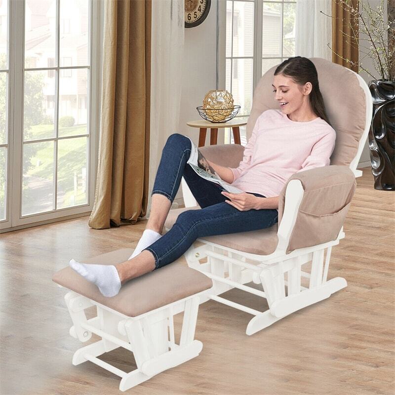 ComfortMax Wooden Glider Rocking Chair with Ottoman & Storage Pocket for Nursery, Supports 396 lbs, Beige