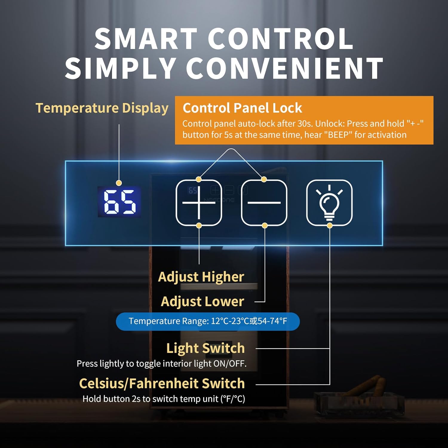 ThermoCigar 48L Cigar Humidor with Heating & Cooling, Cedar Wood, Digital Hygrometer, Quiet Electric Cooler for 350 Cigars