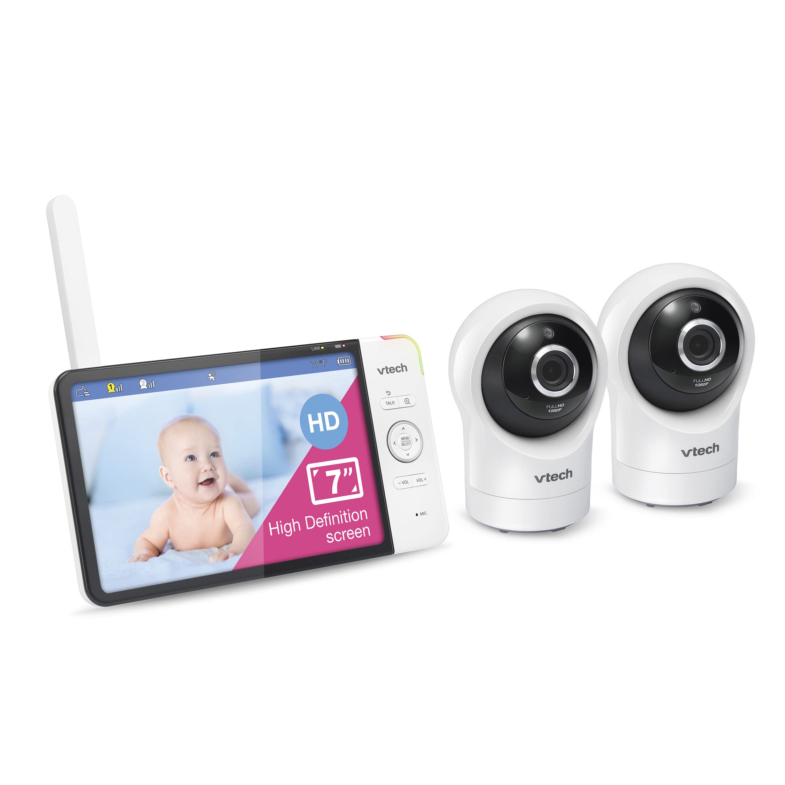 VTech RM7764-2HD Smart Baby Monitor with 1080p FHD, Night Vision, Temperature Sensor, 360   Pan & Tilt, Two-Way Talk