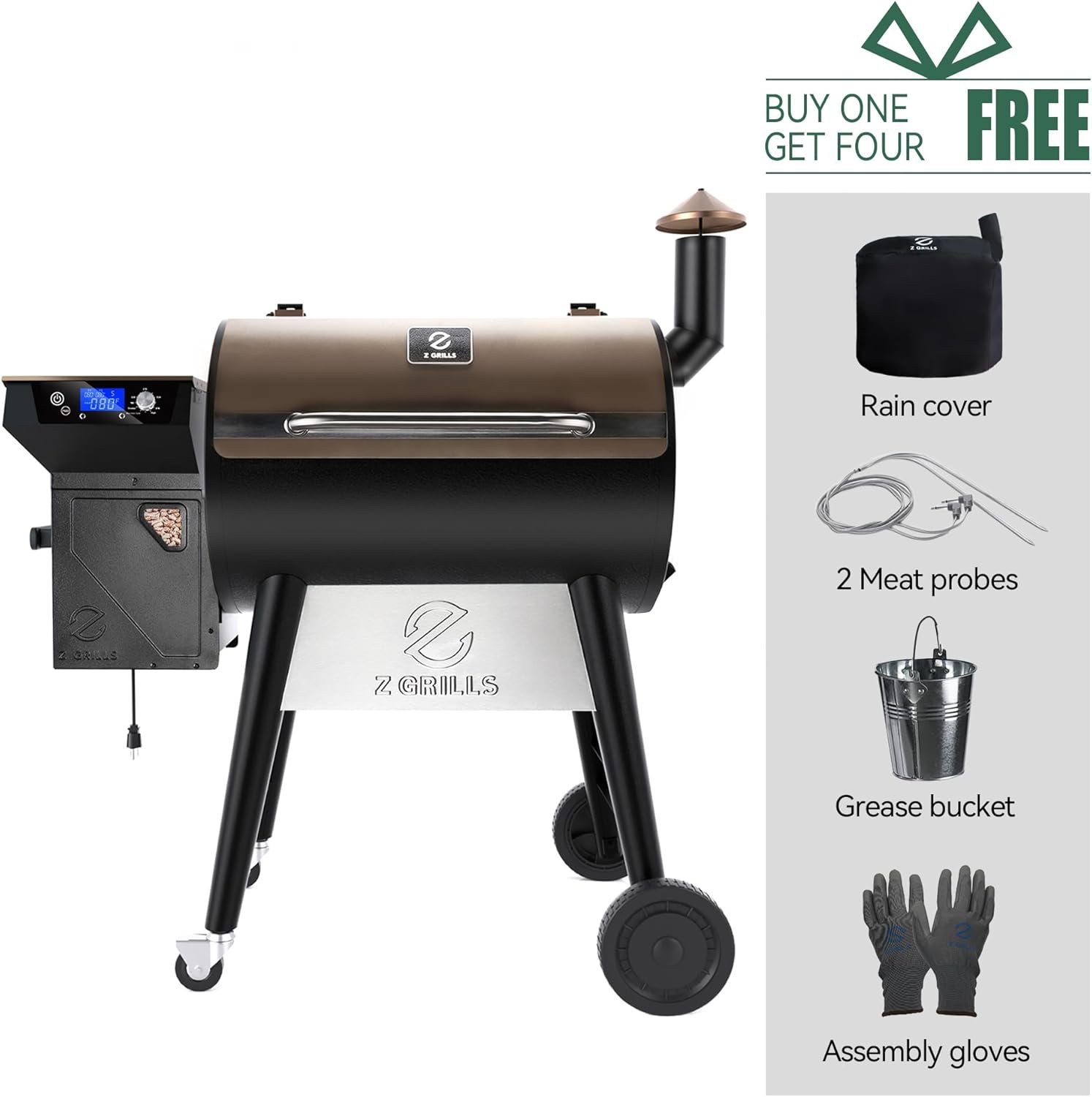 Z GRILLS Wood Pellet Grill Smoker with 552 Cooking Area & Front Shelf for Outdoor BBQ, Smoke, Bake and Roast, 550C