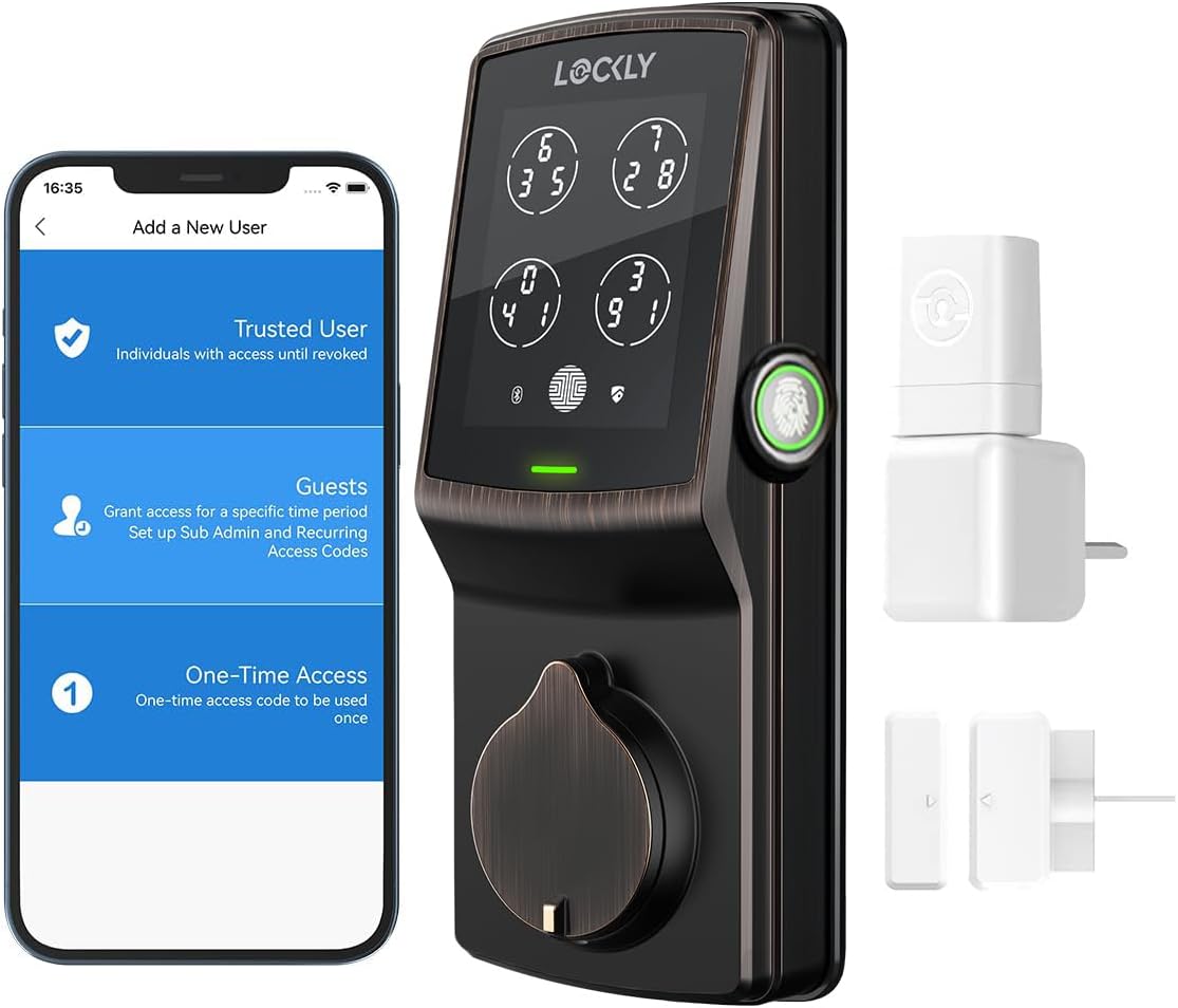 Lockly Smart Door Lock  C Keyless Entry with Biometric Fingerprint, Voice Control, Matte Black, Latch Edition, Wi-Fi & Bluetooth Enabled