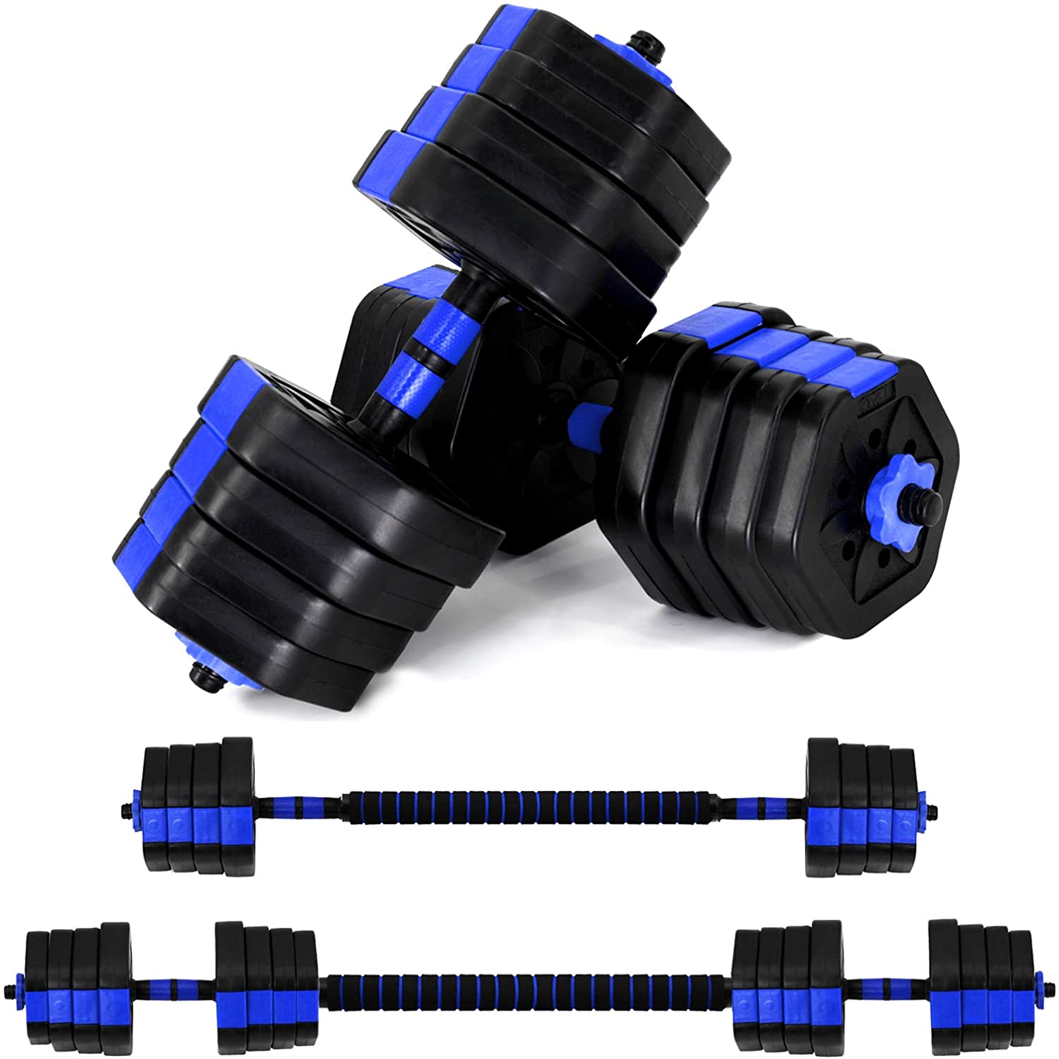 VIVITORY Adjustable Dumbbells & Barbell Set, 44/66 lbs, Non-Slip Grip, Home Gym Fitness Equipment