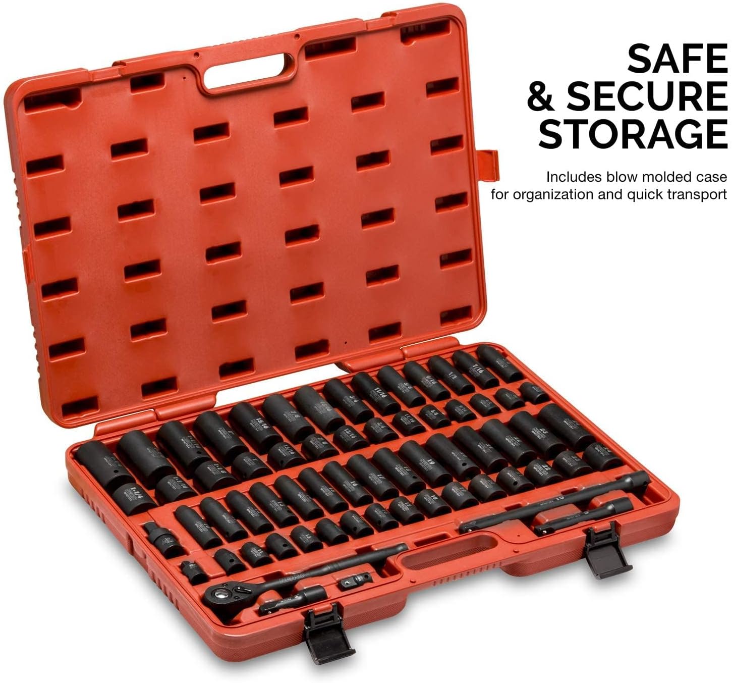 Chrome Vanadium Impact Socket Set 1/2    Drive, 65-Piece, SAE & Metric, Deep & Shallow, Includes Adapters & Ratchet Handle