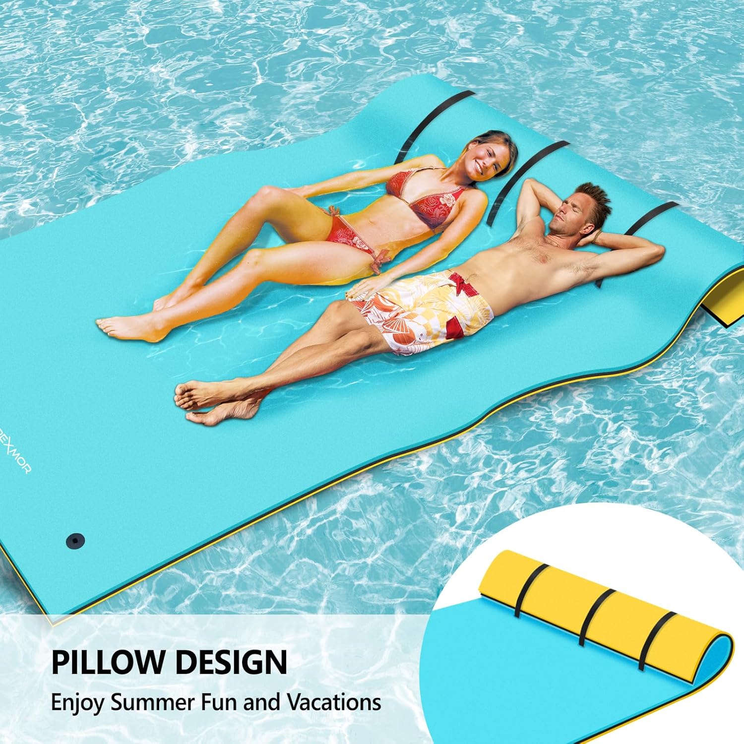 Floating Water Mat, 9/12/18 FT Lily Pad Floating Mat for The Water, 3-Layer XPE Foam Water Floating Island w/Bungee Tether & Storage Straps for Lake Pool Beach River