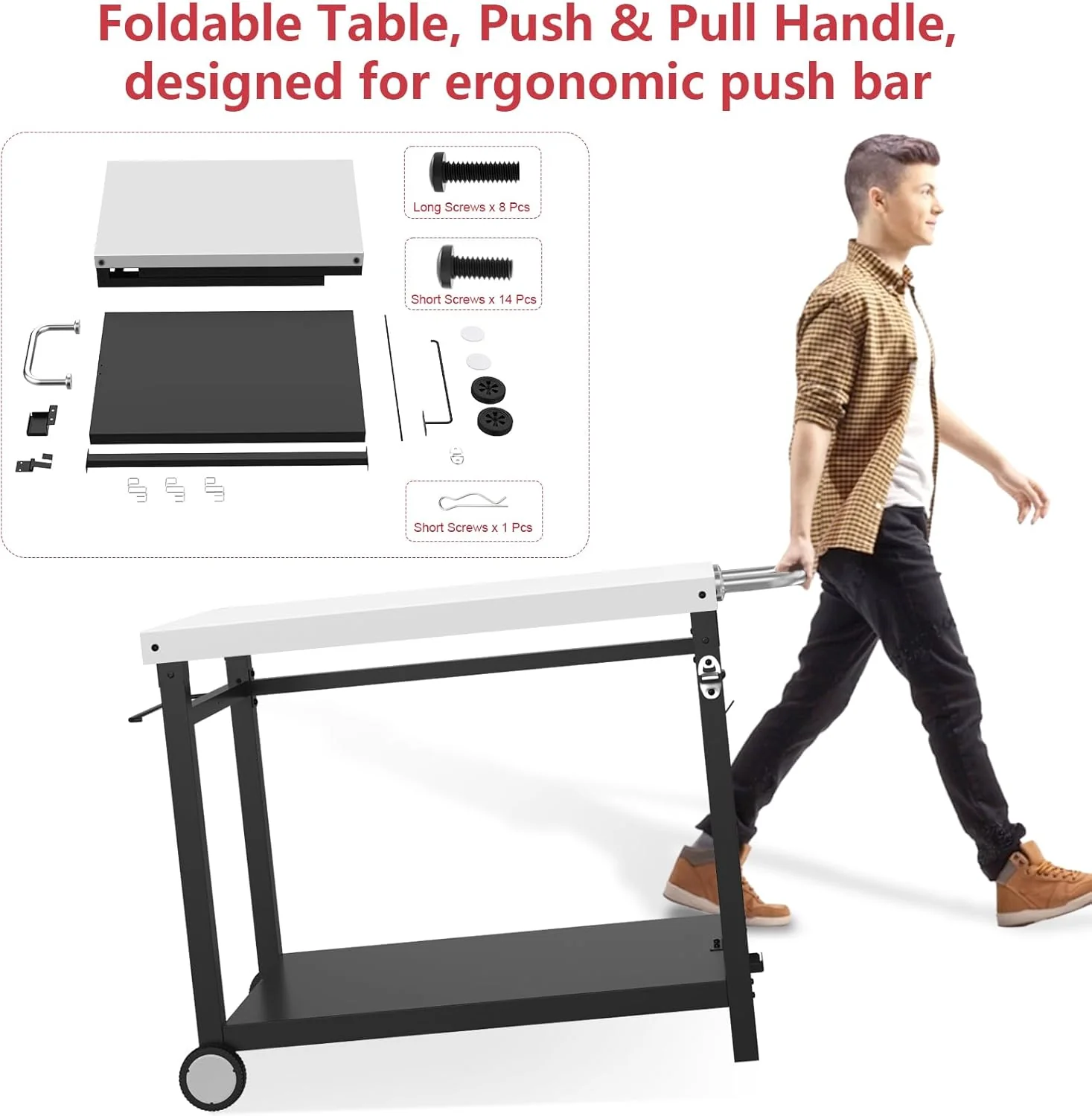 Large Foldable BBQ Grill Cart with Wheels - Stainless Steel Outdoor Dining Table