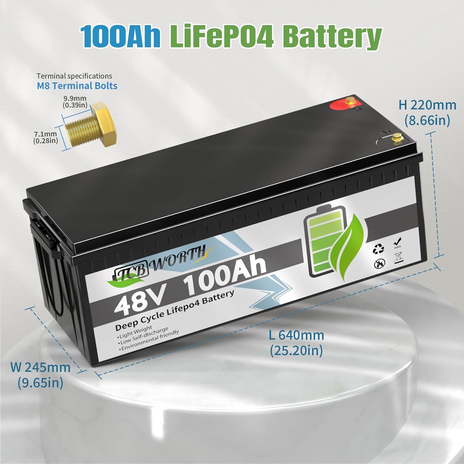 12V 100Ah LiFePO4 Battery, Rechargeabel Deep Cycle Lithium Batteries, 100A BMS with Low-Temp Protection, Perfect for RV, Solar, Boat, Marine, Trolling Motor
