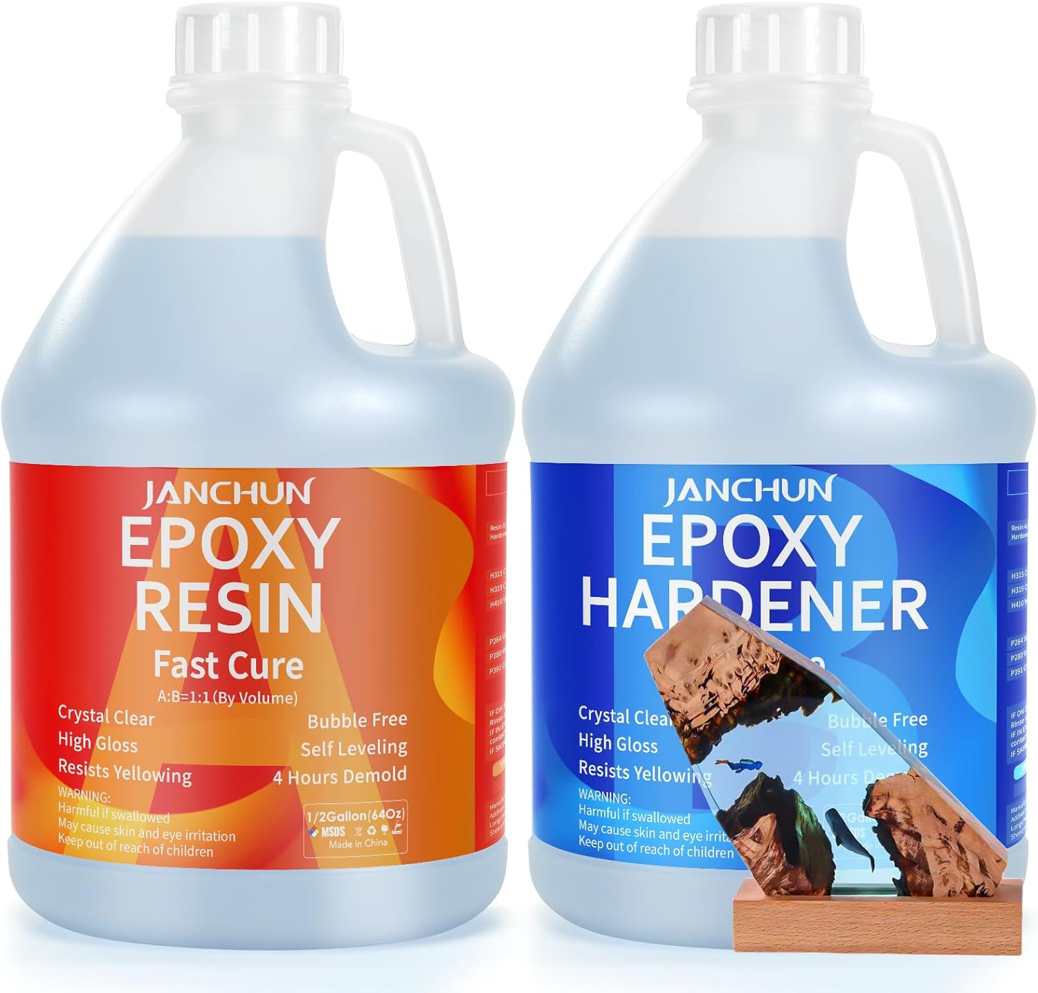 2 Gallon Epoxy Resin + 2 Gallon Epoxy Hardener, High Gloss Coating for River Table Tops, Art Casting Resin, Jewelry Making, DIY, Tumblers, Molds, Art Painting, Fast Curing Resin