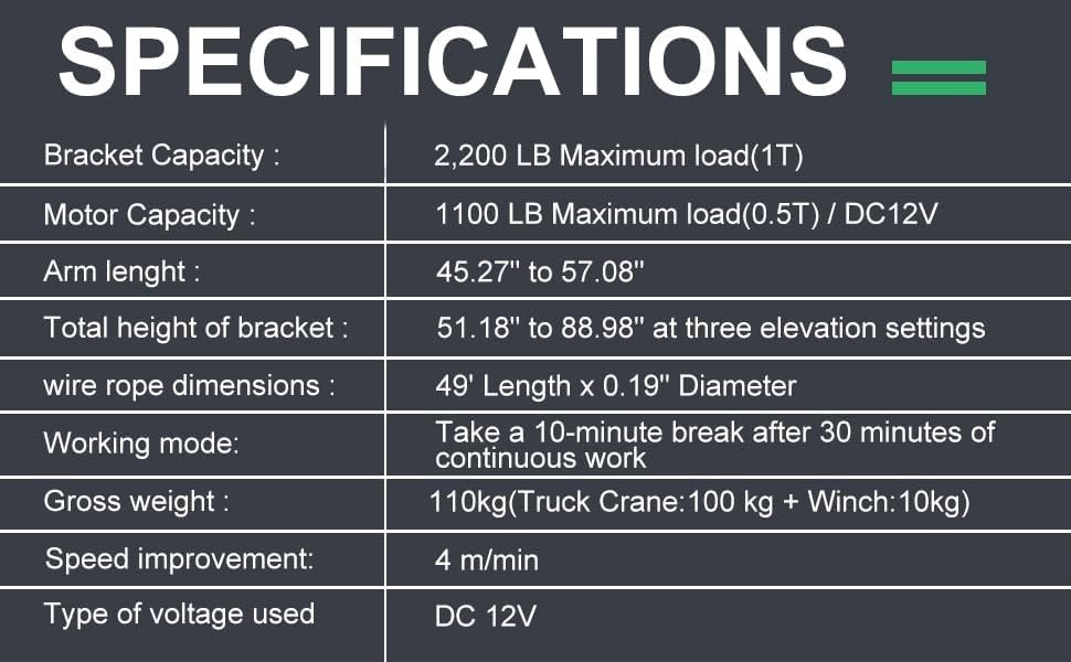 Pismire Winch Versatile 0.5T Folding Truck-Mounted Bed Crane Hoist Lift Pickup with Electric Winch 3500 lb 12V, Painted Steel 1100 lb Pickup 360�� Swivel Base
