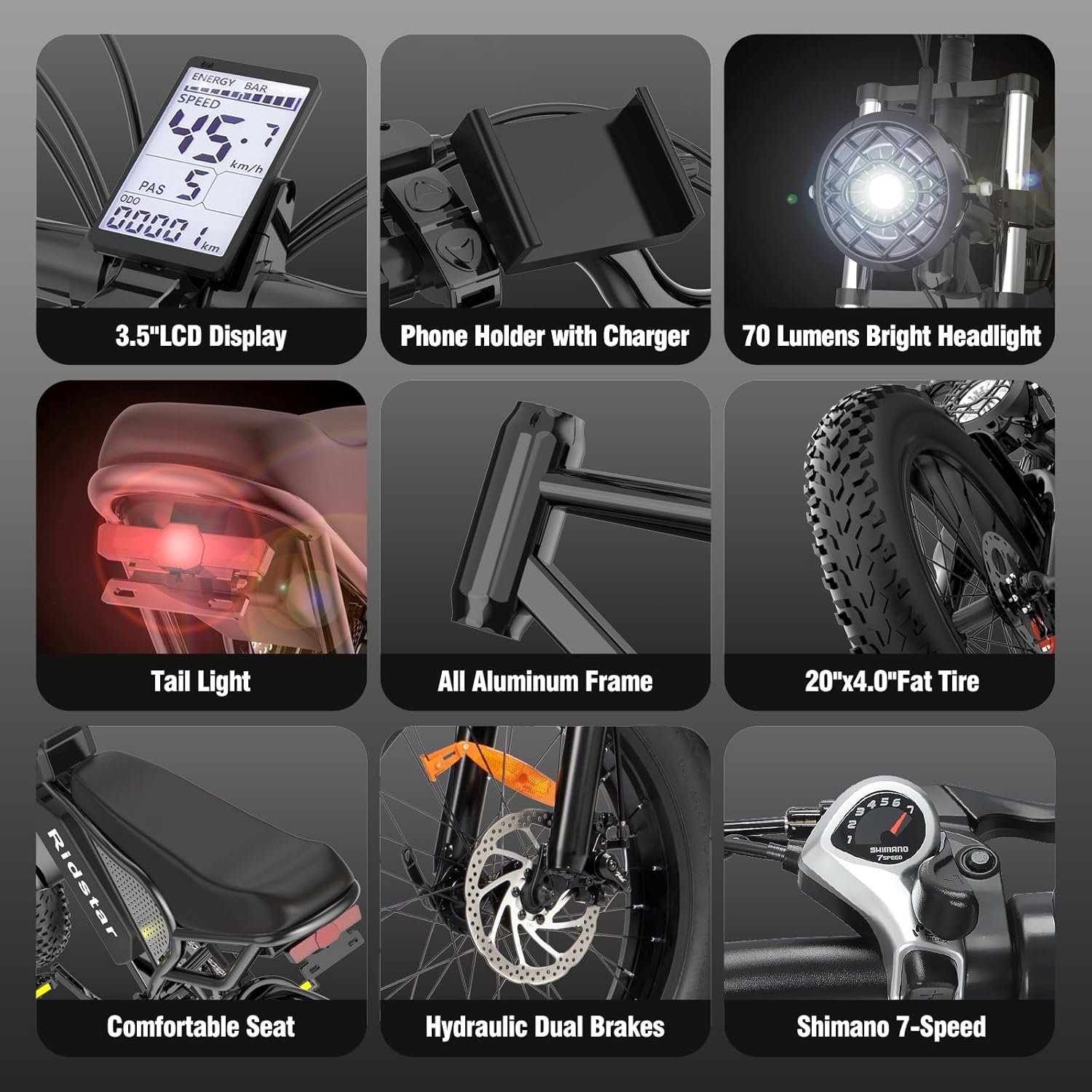 Electric Bike for Adults Q20, 2000/1500W, 37/30MPH,52V 40AH,48V/20AH E-Bike,30-180 Miles Electric Motorcycle, 20��� Fat Tire Dirt Bike, UL2849 All Terrain for Mountains, Snow, Sand, Road