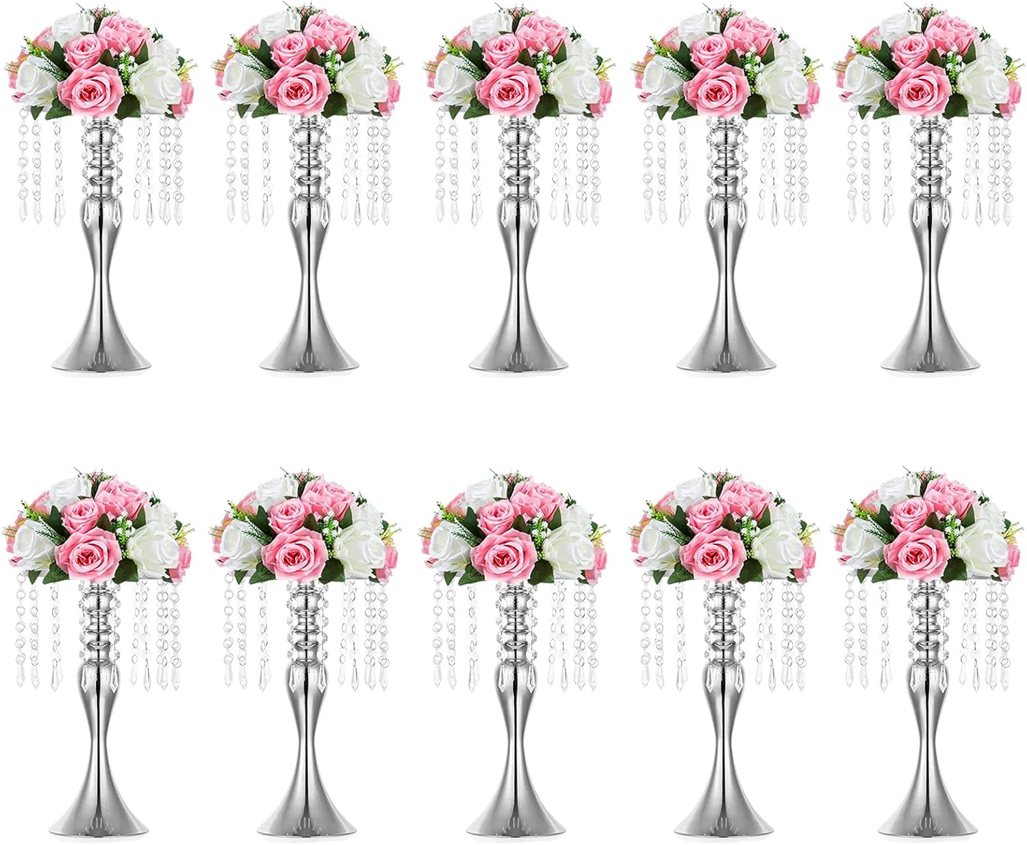 Sziqiqi Gold Metal Crystal Centerpiece Riser, 21.3    Tall, Pack of 10, Elegant Floral Stand for Weddings & Events