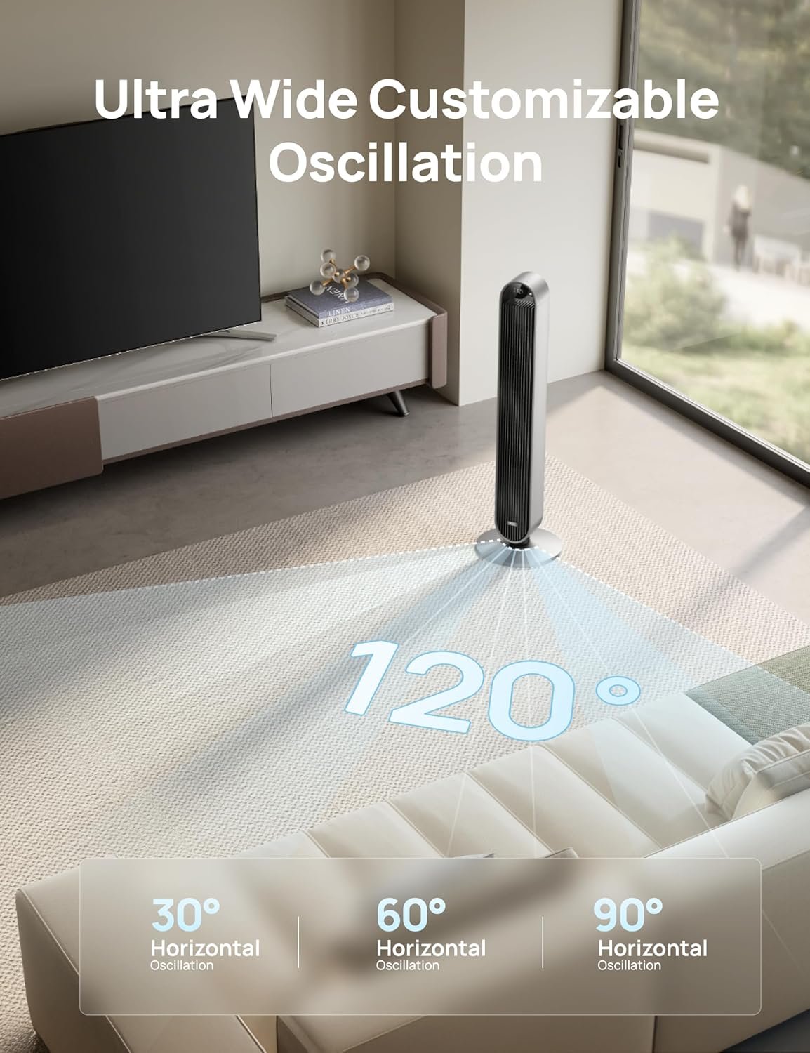 Dreo Tower Fan for Bedroom, 42 Inch 120�� Oscillating Fan, 25dB Quiet DC Motor, 28ft/s Velocity Bladeless Standing Fan with 12 Speeds, 4 Modes, 12H Timer Cooling Fans for Home, Living Room, Pilot Max S
