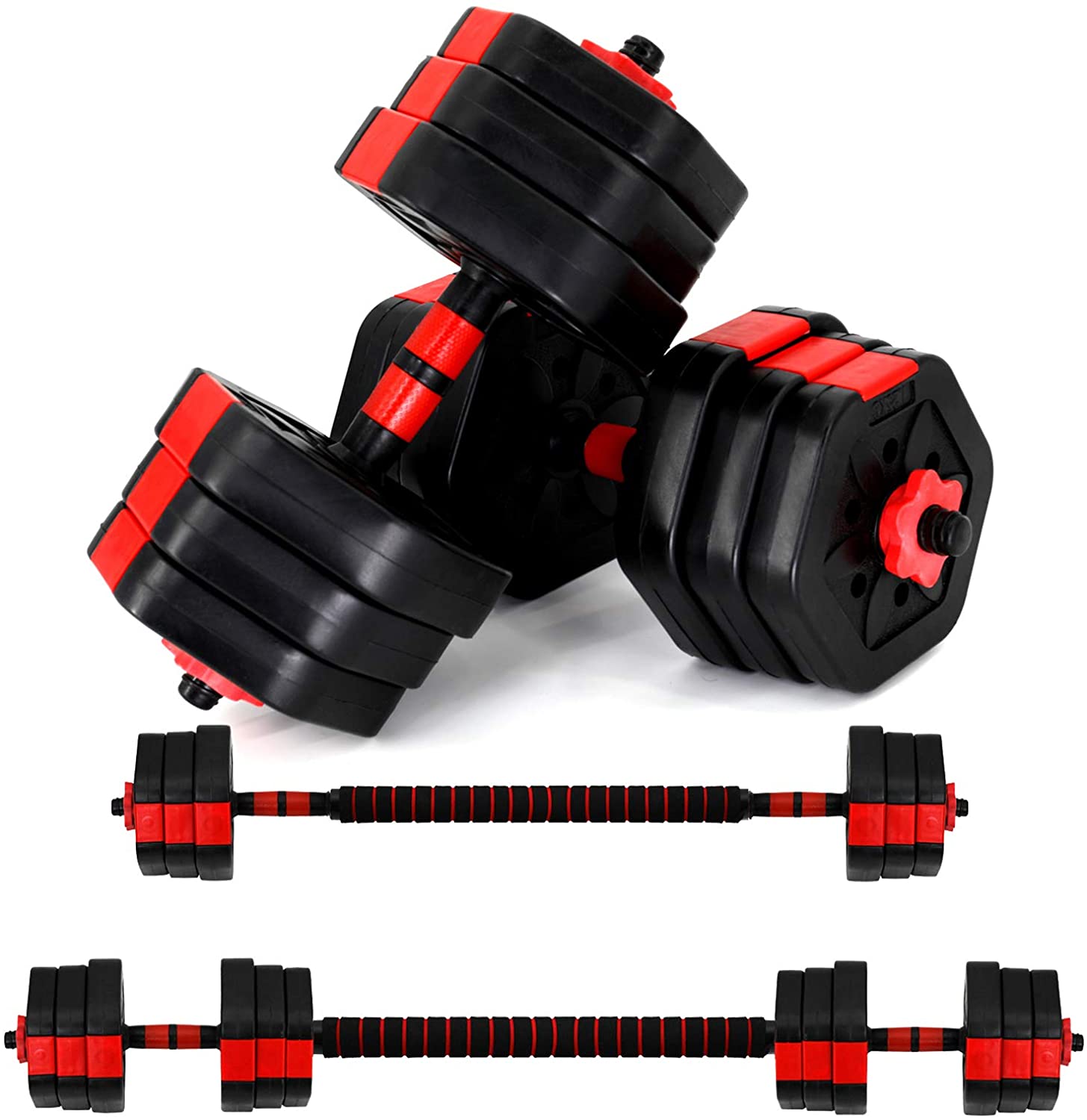 VIVITORY Adjustable Dumbbells & Barbell Set, 44/66 lbs, Non-Slip Grip, Home Gym Fitness Equipment