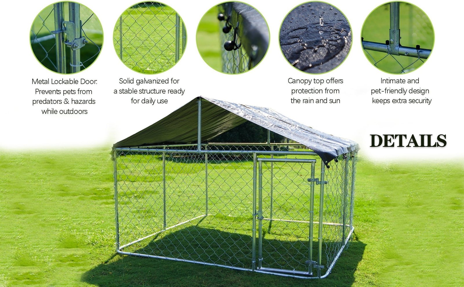 Outdoor Dog Kennel Dog Cage Dog Playpen Dog Fence Chicken Coop Hen House Heavy Duty Pet Playpen with Large Galvanized Chain Link with UV and Water Resistant Black Proof Cover