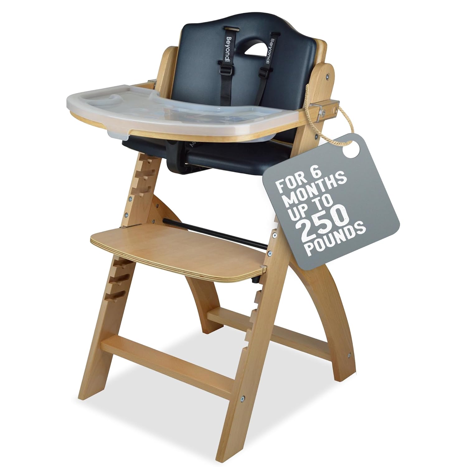 Abiie Beyond Junior High Chair, Adjustable Wood, Dove Grey Cushion, 250 lb Capacity, Stain & Water Resistant