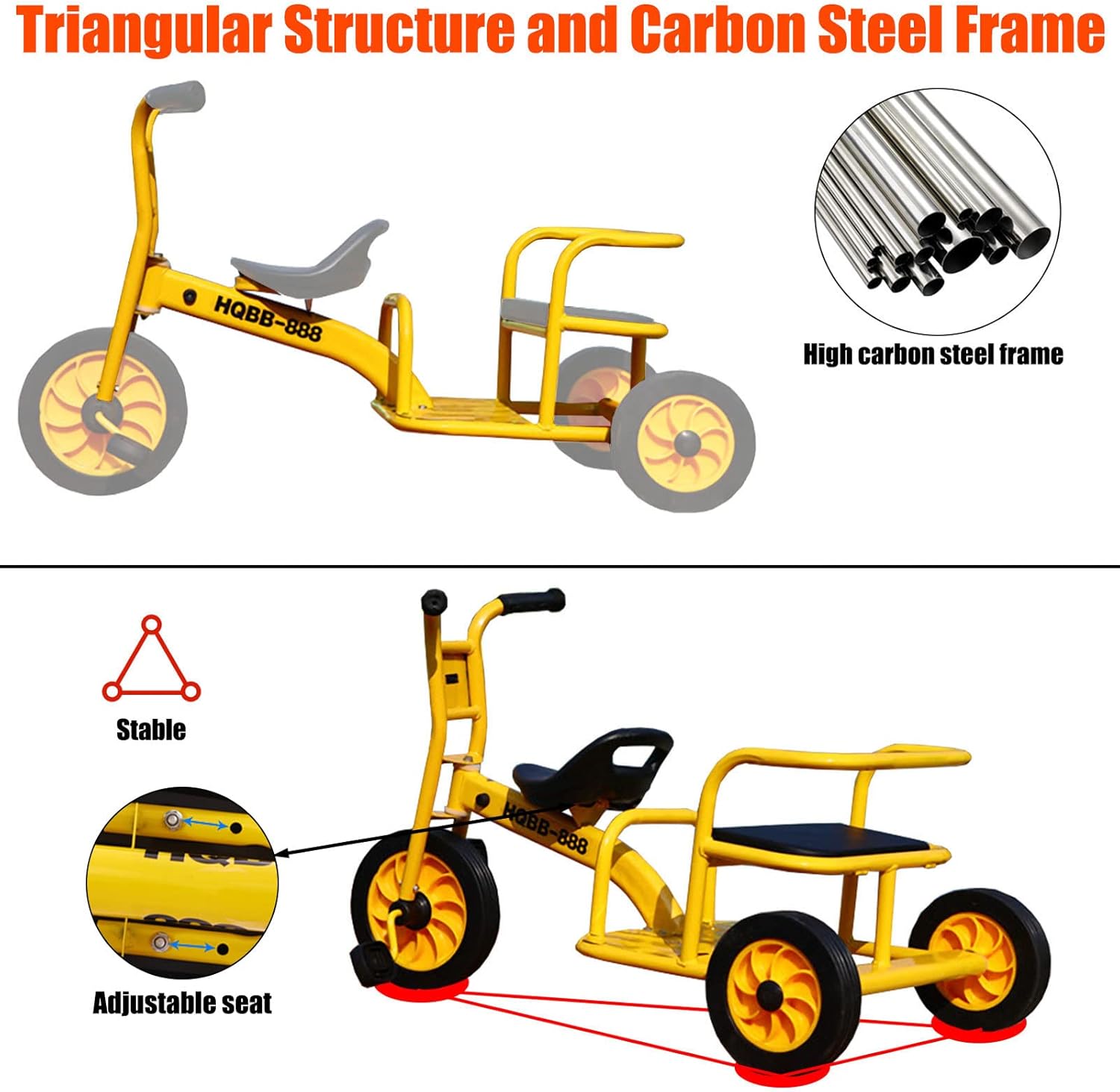 Kids Tricycle for Riders Ages 3+,Preschool Daycare Playground Kids Tricycle with Passenger Seat,Big Kids Tandem Trike with Inflation-Free Rubber Wheels,Kids Outdoor Play Equipment