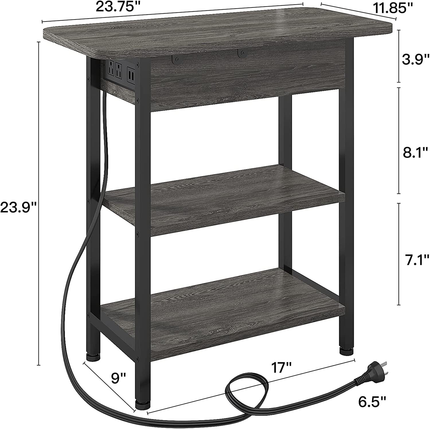 Flip Top End Table with Charging Station  C USB Ports & Outlets, Storage Shelf, Ideal for Living Room & Bedroom by [Brand Name]