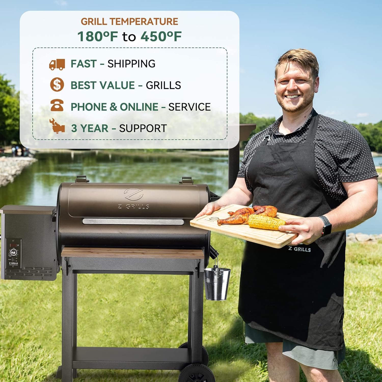 Z GRILLS Wood Pellet Grill Smoker with 552 Cooking Area & Front Shelf for Outdoor BBQ, Smoke, Bake and Roast, 550C