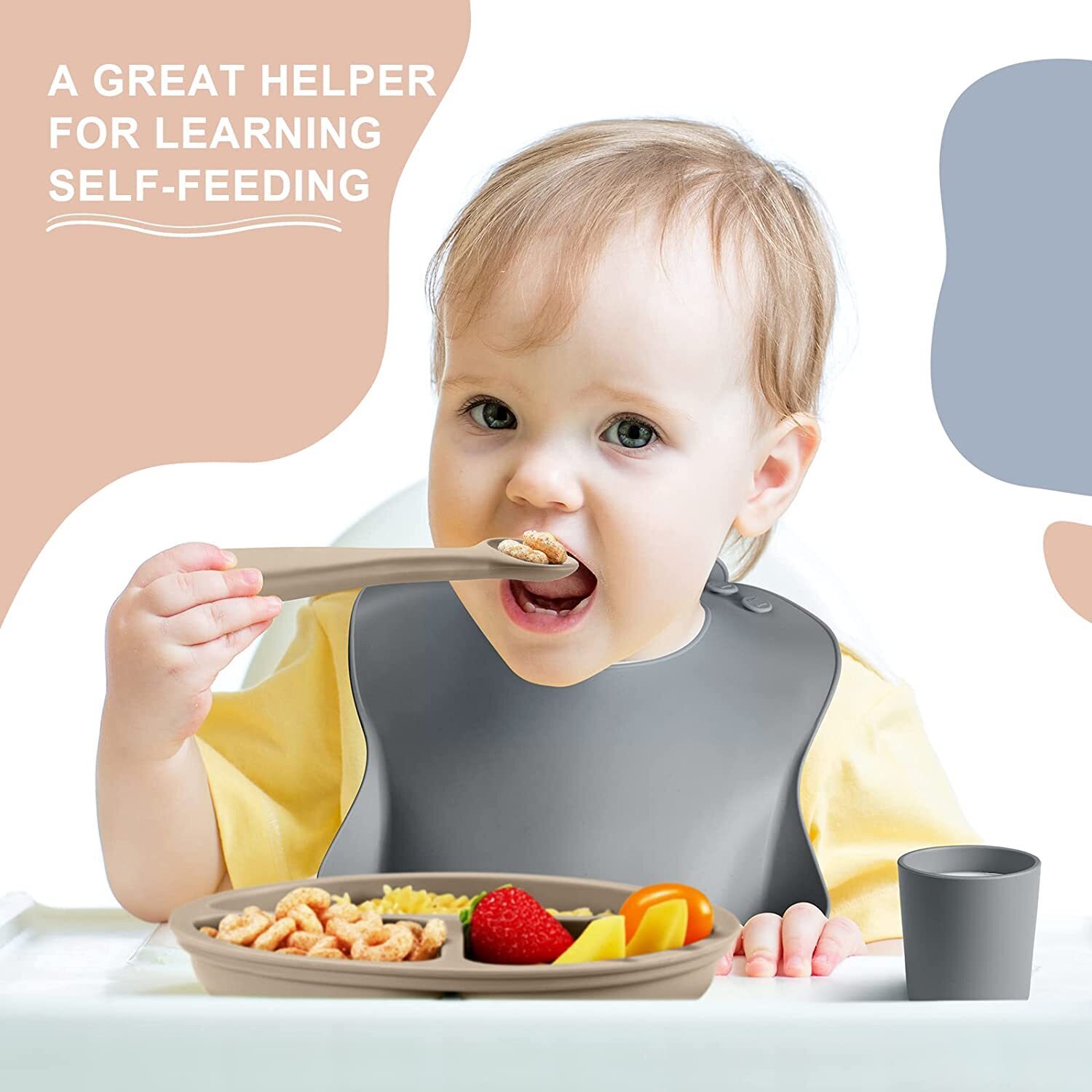Silicone Baby Feeding Set by [Brand]  C 12-Piece, Includes Bibs, Plates, Bowls, Utensils, Cups, Safe & Durable