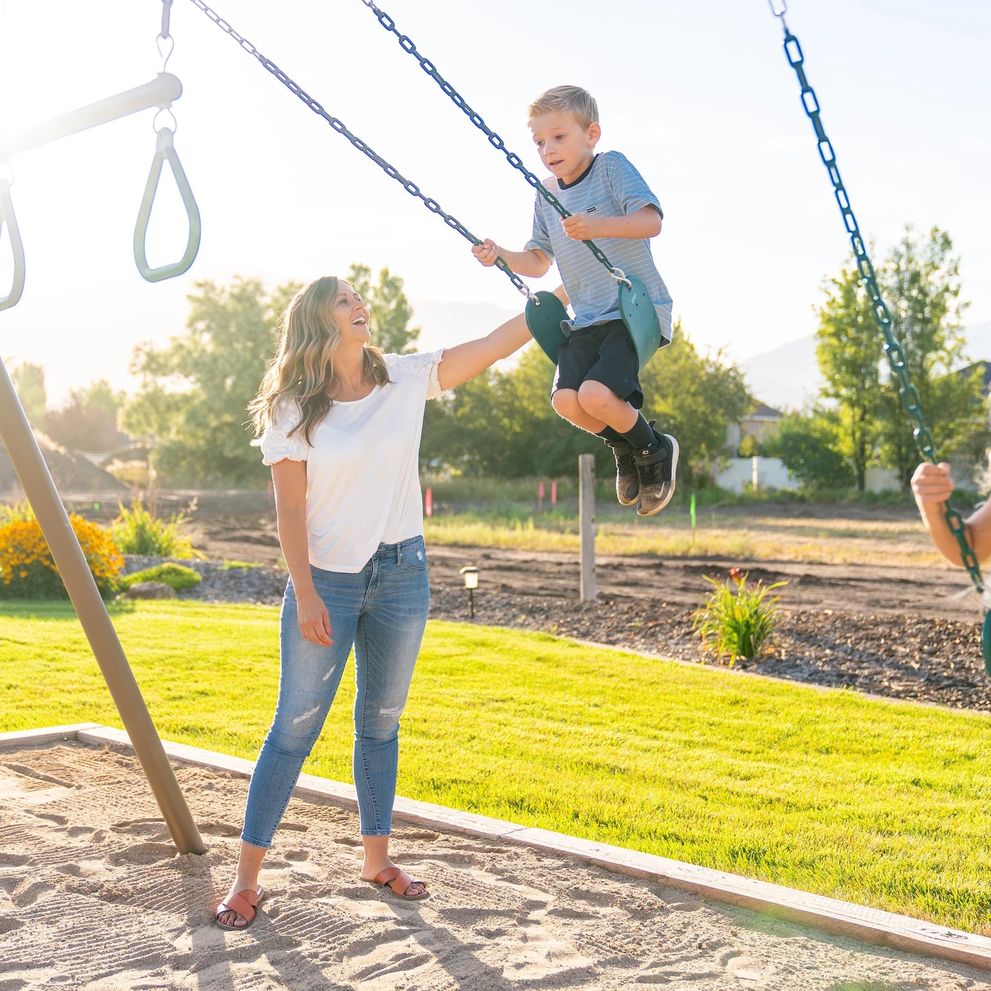 Lifetime Kid's Metal Swing Set with 2 Belt Swings and Trapeze Bar - 9 feet (91137)