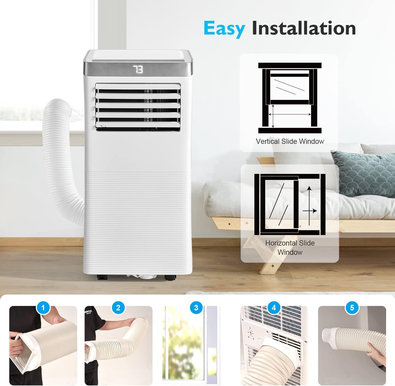 Portable Air Conditioner Cools up to 300 Sq.ft, 4-IN-1 Portable AC Unit with Cooling, Dehumidifier, Fan, 24H Timer (Window Venting Kit Included)