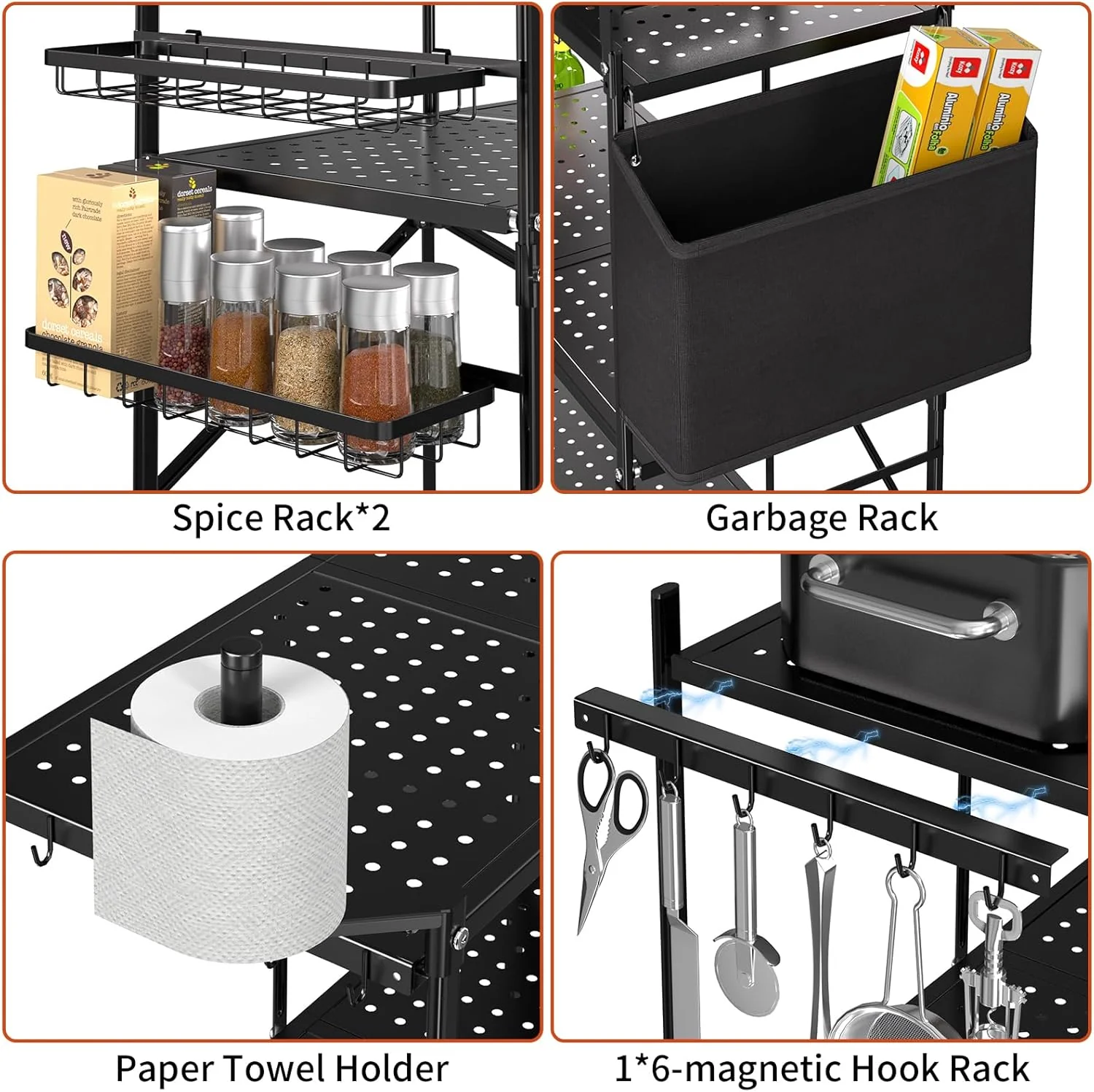 Foldable Outdoor Grill Cart with 3-Tier and Pizza Oven Stand Table - Rolling BBQ Table