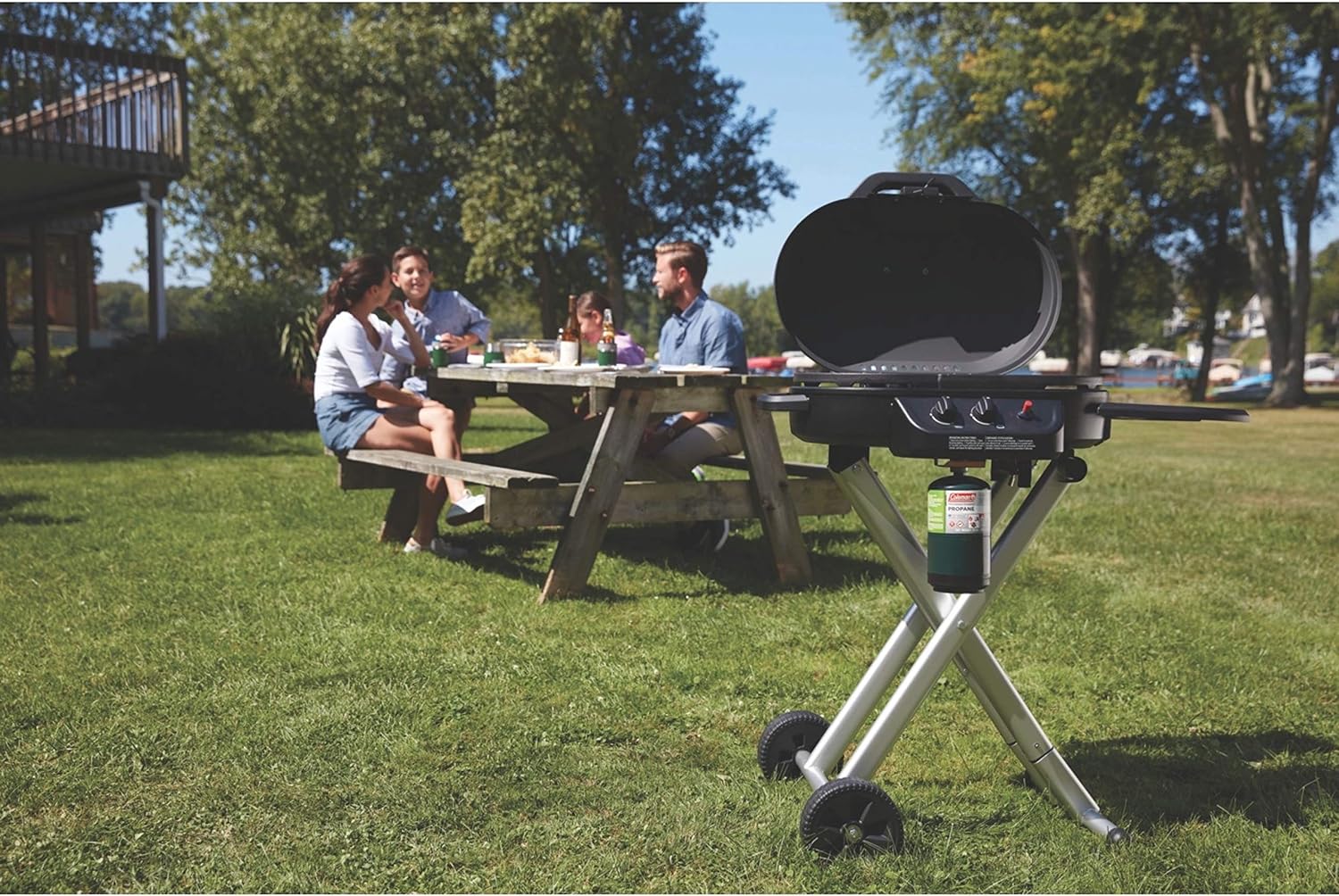 RoadTrip 225 Portable Stand-Up Propane Grill, Gas Grill with Push-Button Starter, Folding Legs & Wheels, Side Table, & 11,000 BTUs of Power for Camping, Tailgating, Grilling & More