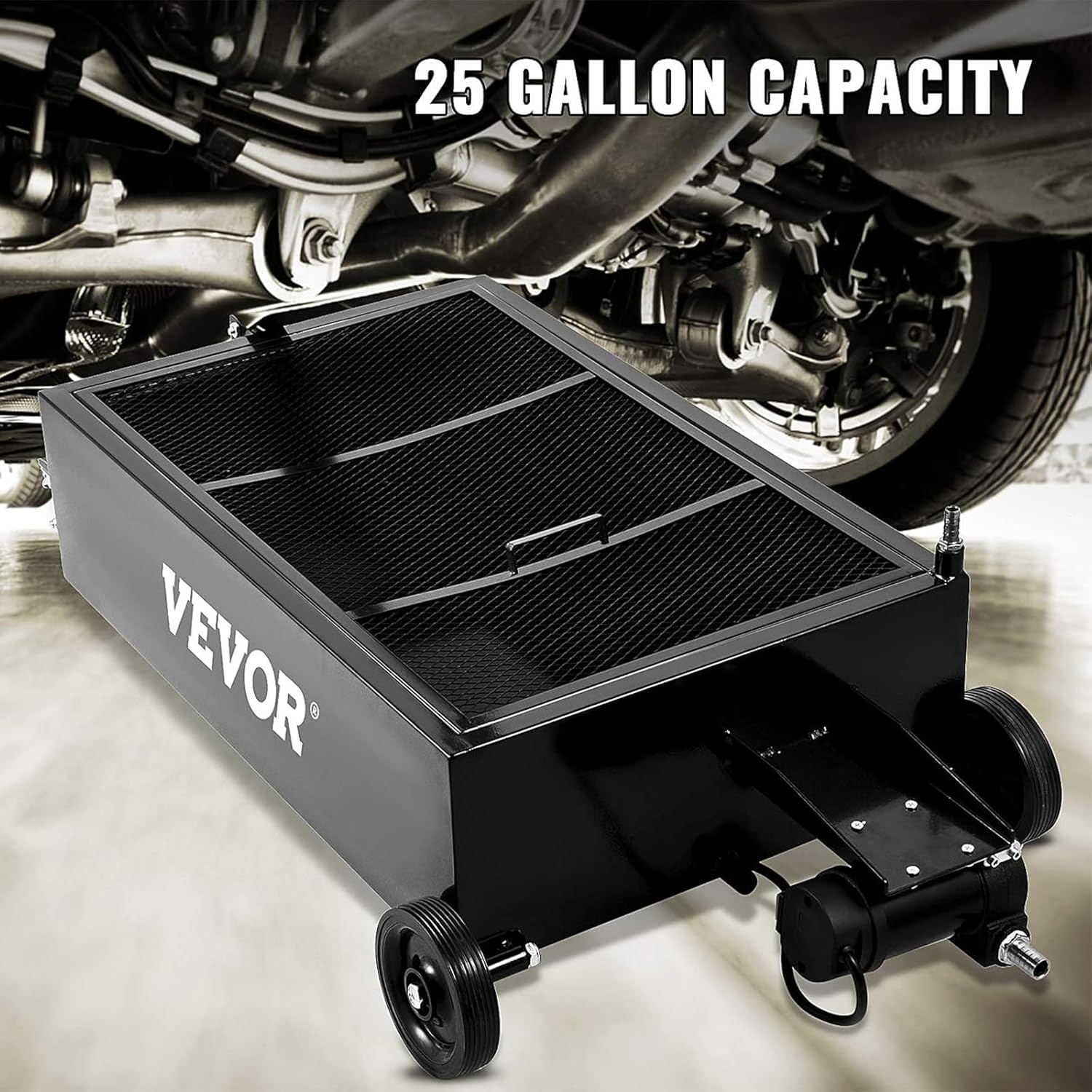 Profile Oil Drain Pan, 15 Gallon Oil Drain Pan with Pump, Oil Change Pan with 180W Electric Pump, 8.2ft Hose & Folding Handle, Rolling Oil Drain Cart for Trucks, Buses, RVs